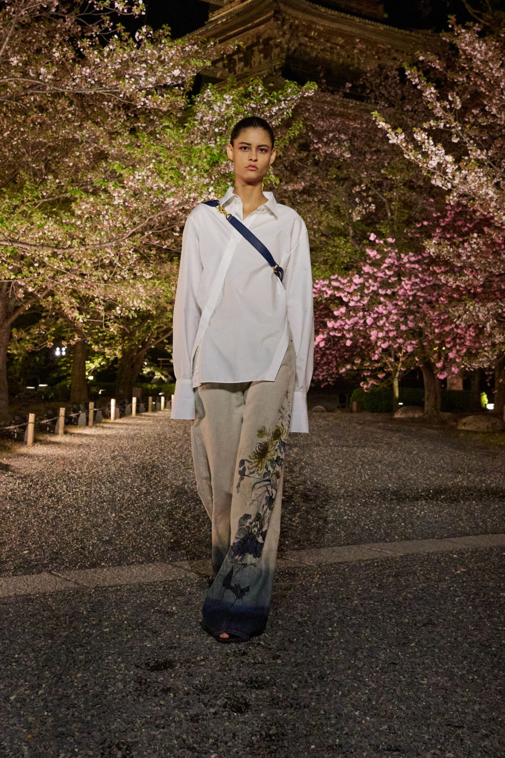 white shirt beige flared pants
