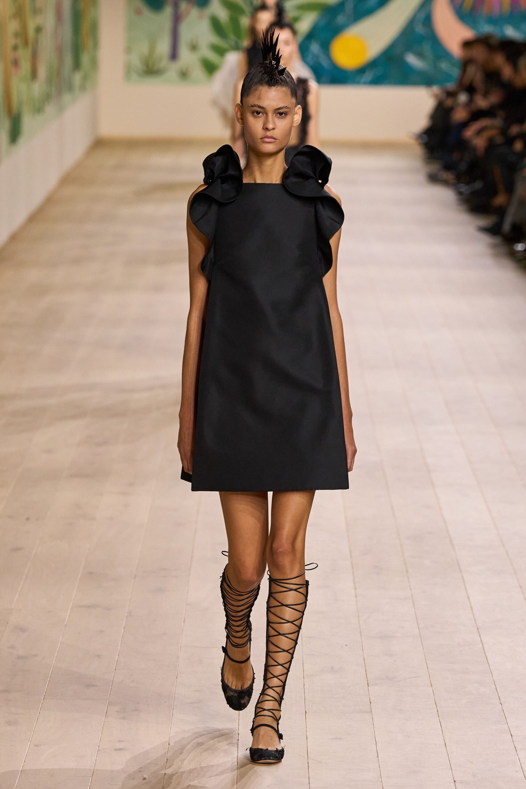 black mini dress with ruffles