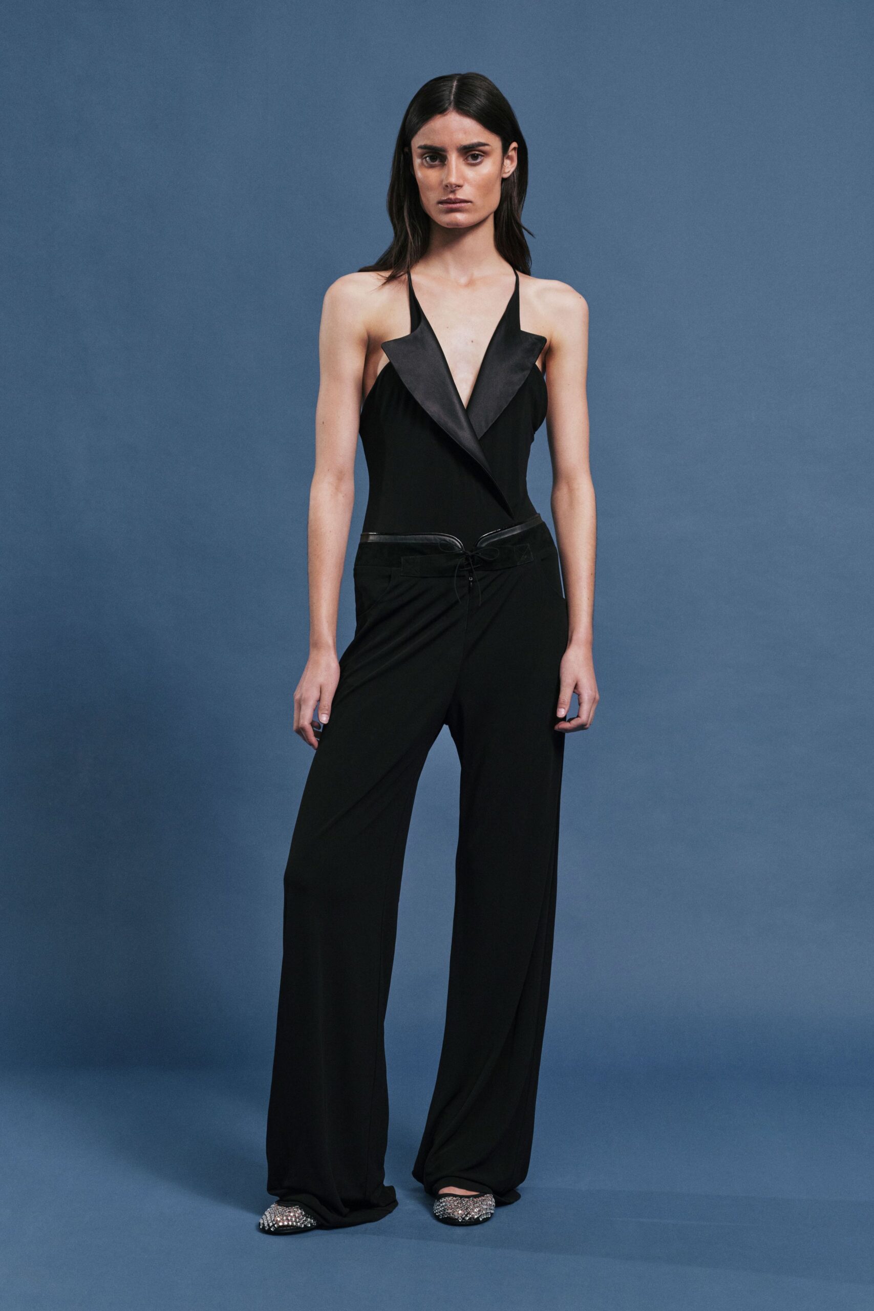 black silk sleeveless jumpsuit