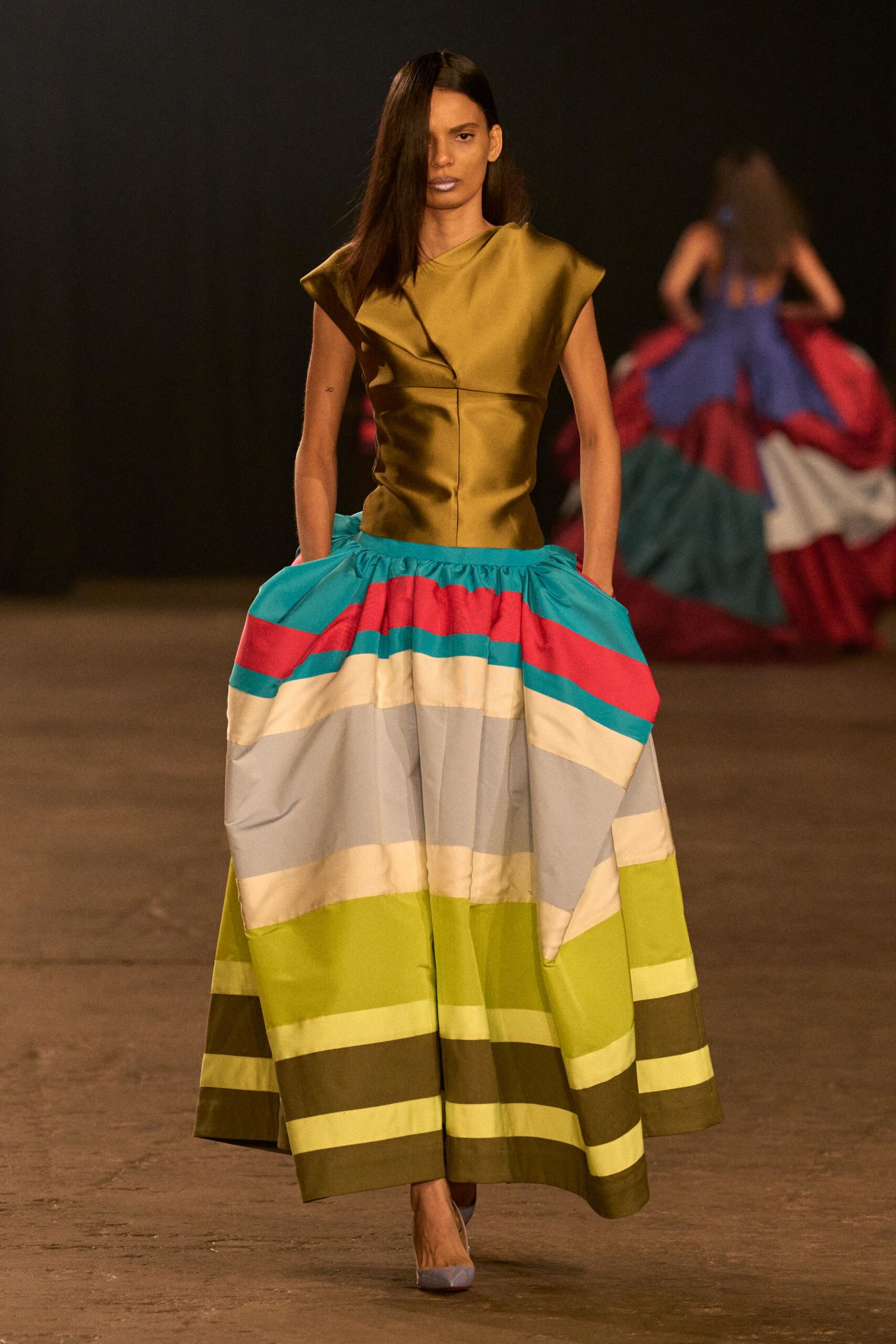 gold and multi-colored maxi dress