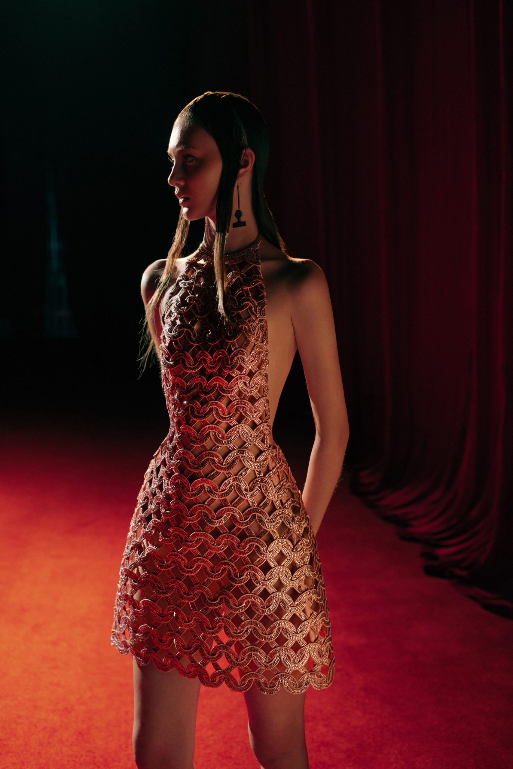 red and gold layered mini dress
