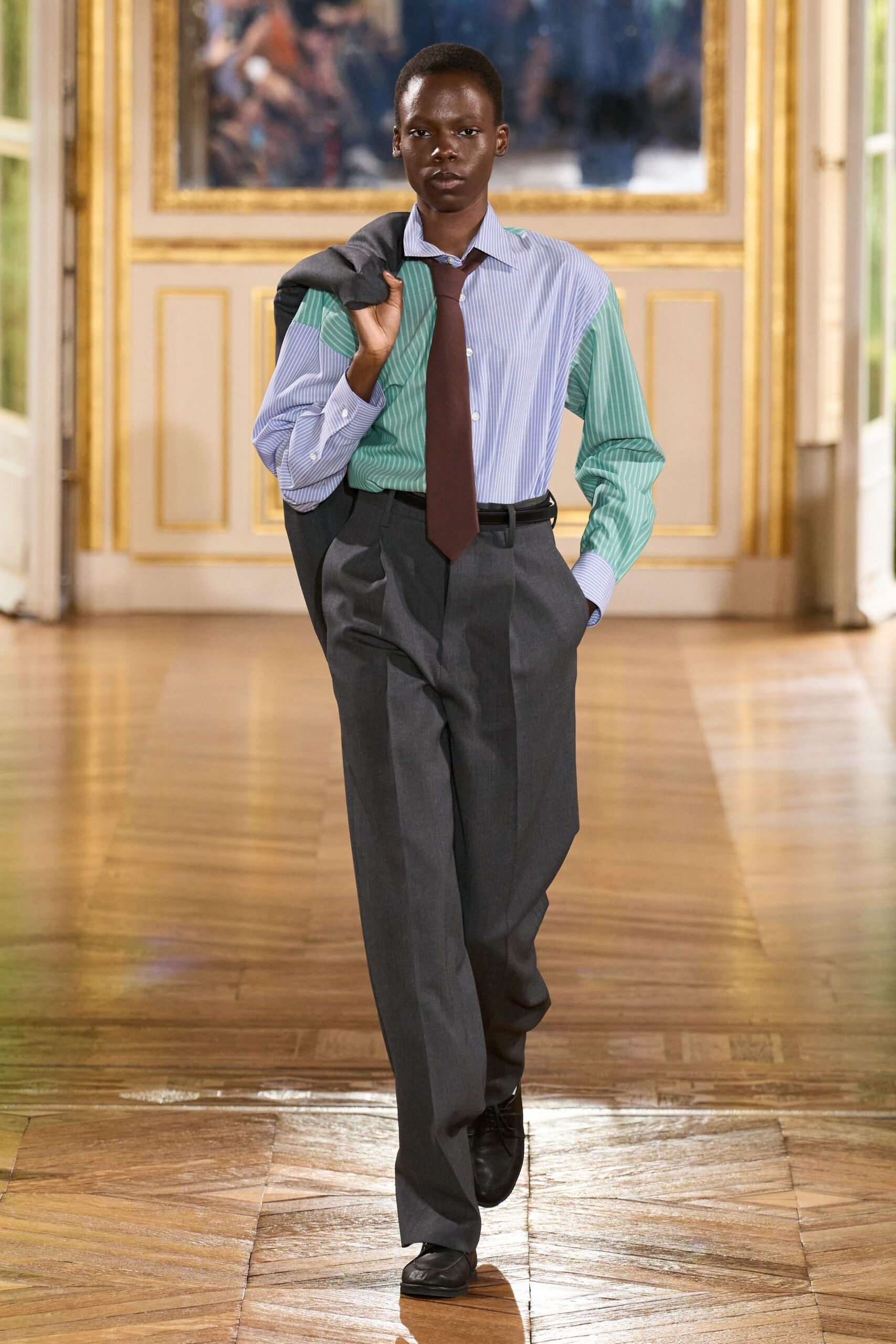 relaxed striped shirt with tailored pants