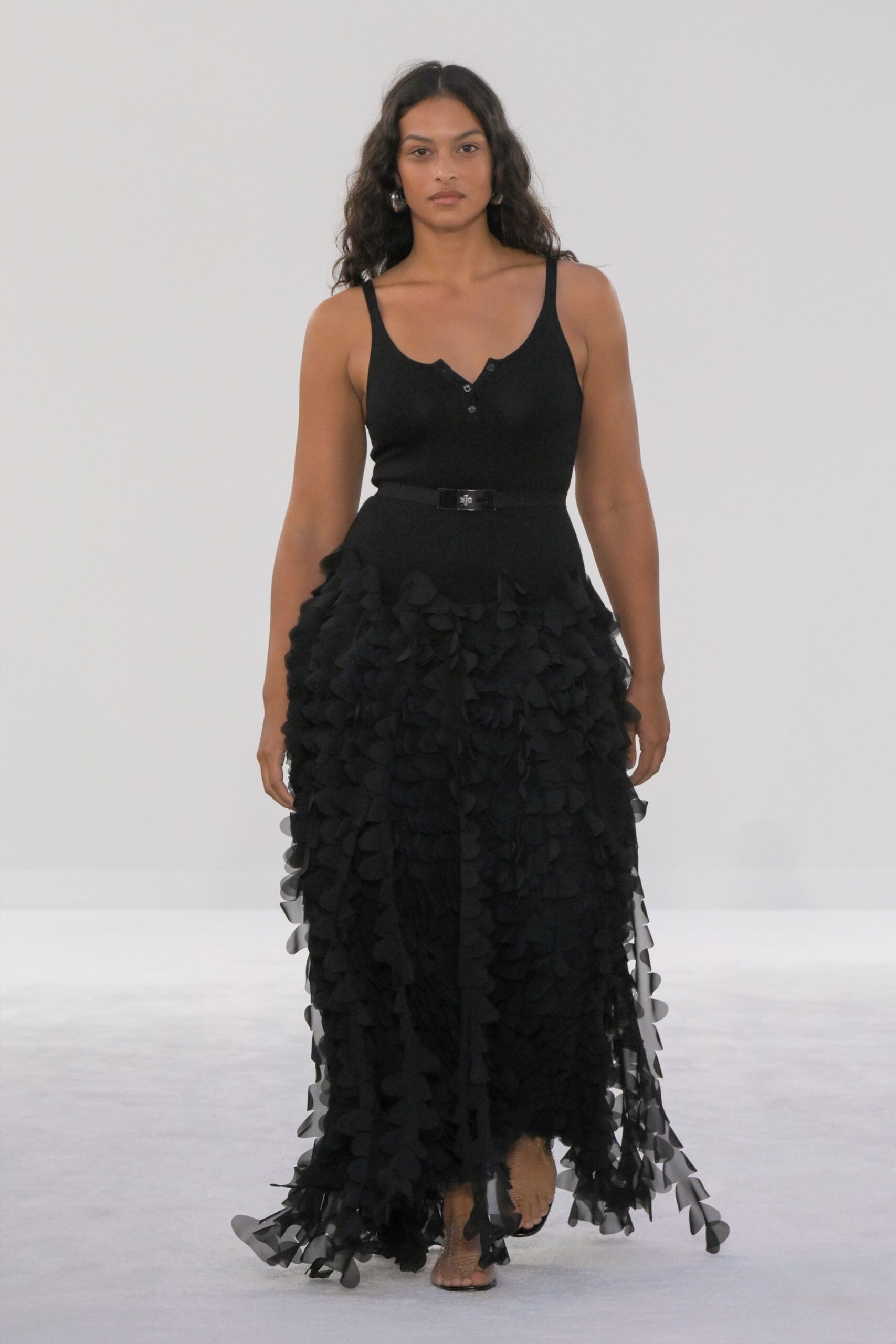 black sleeveless layered dress