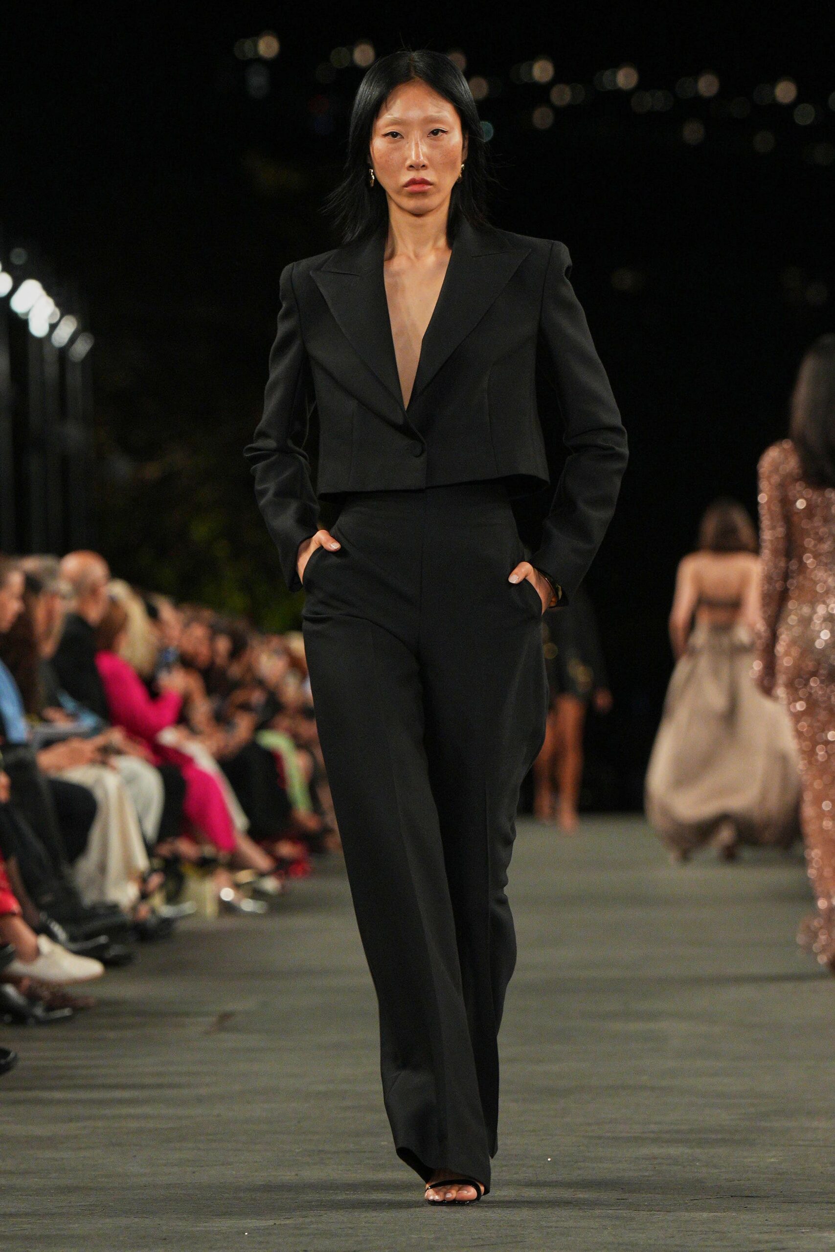 black tailored suit with heels