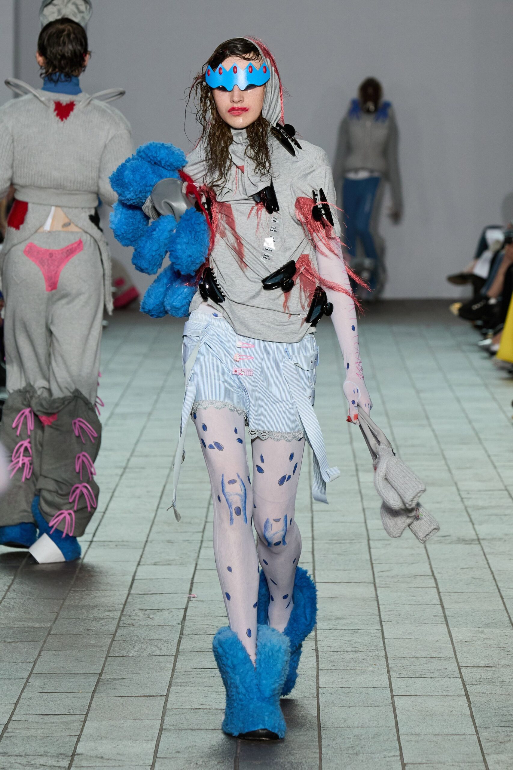 blue faux-fur shoes
