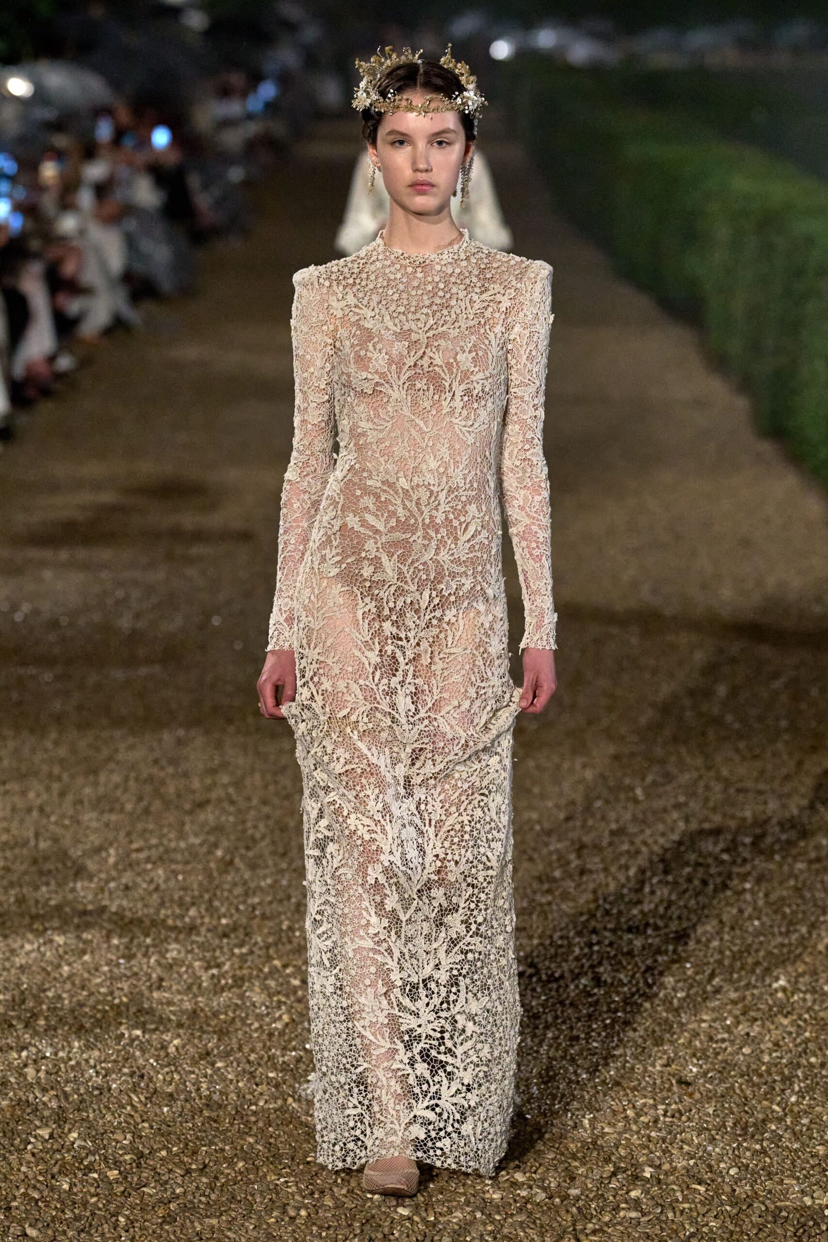 white lace fitted gown