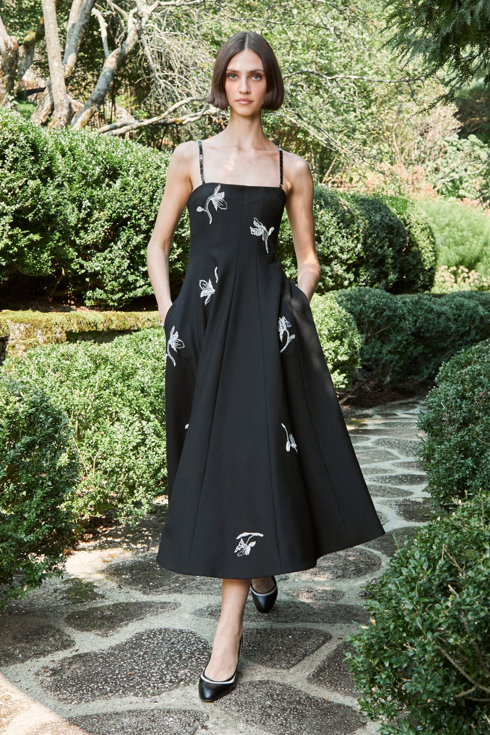 black midi dress with embroidery