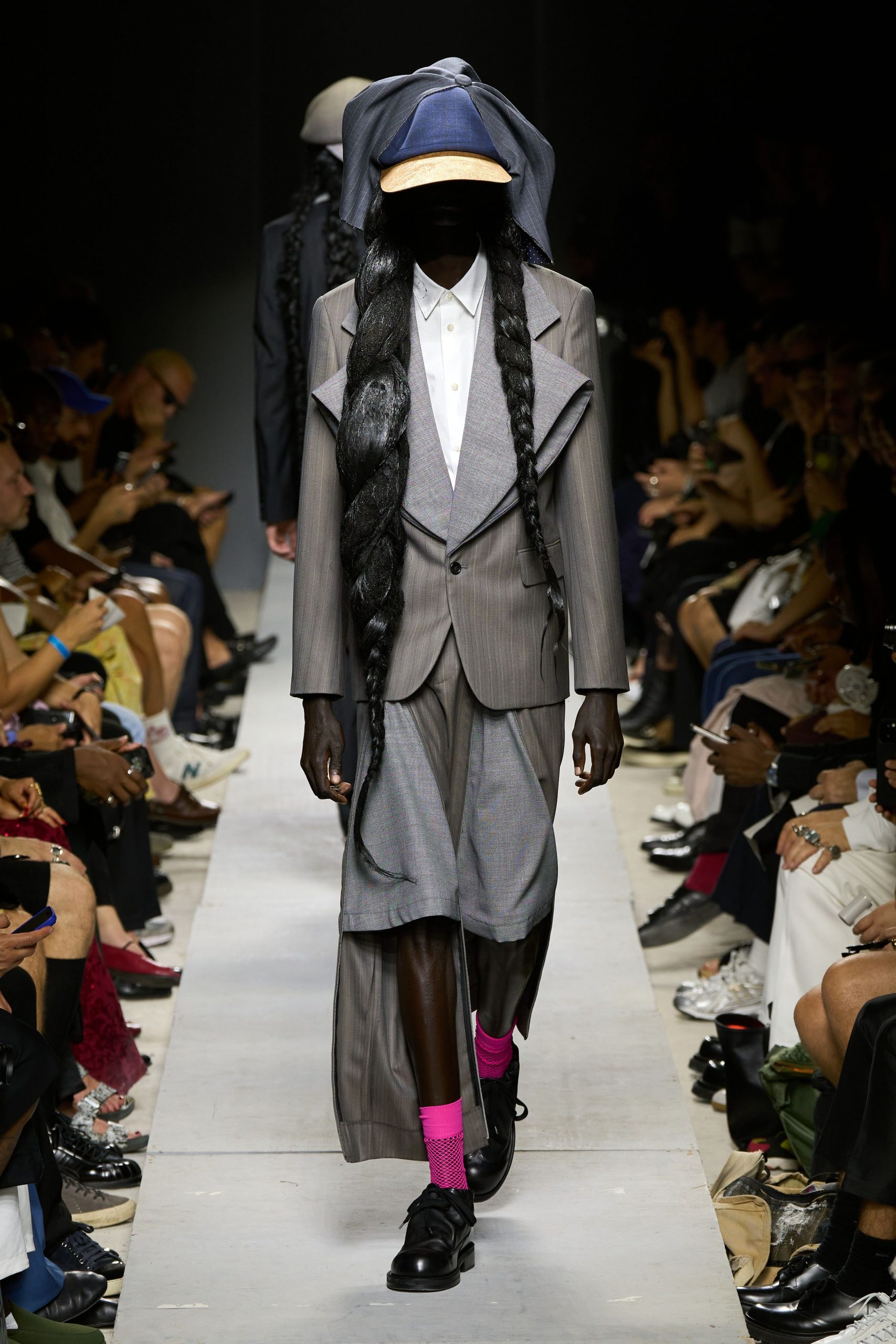 gray tailored suit with shorts