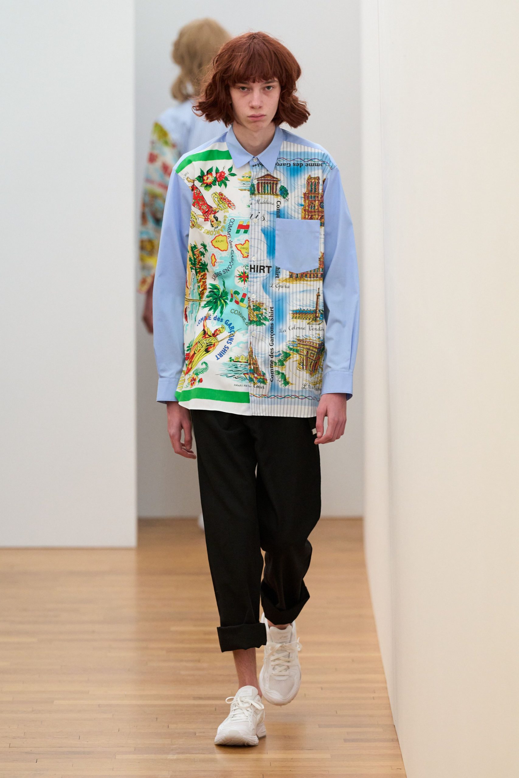 printed relaxed shirt with black pants