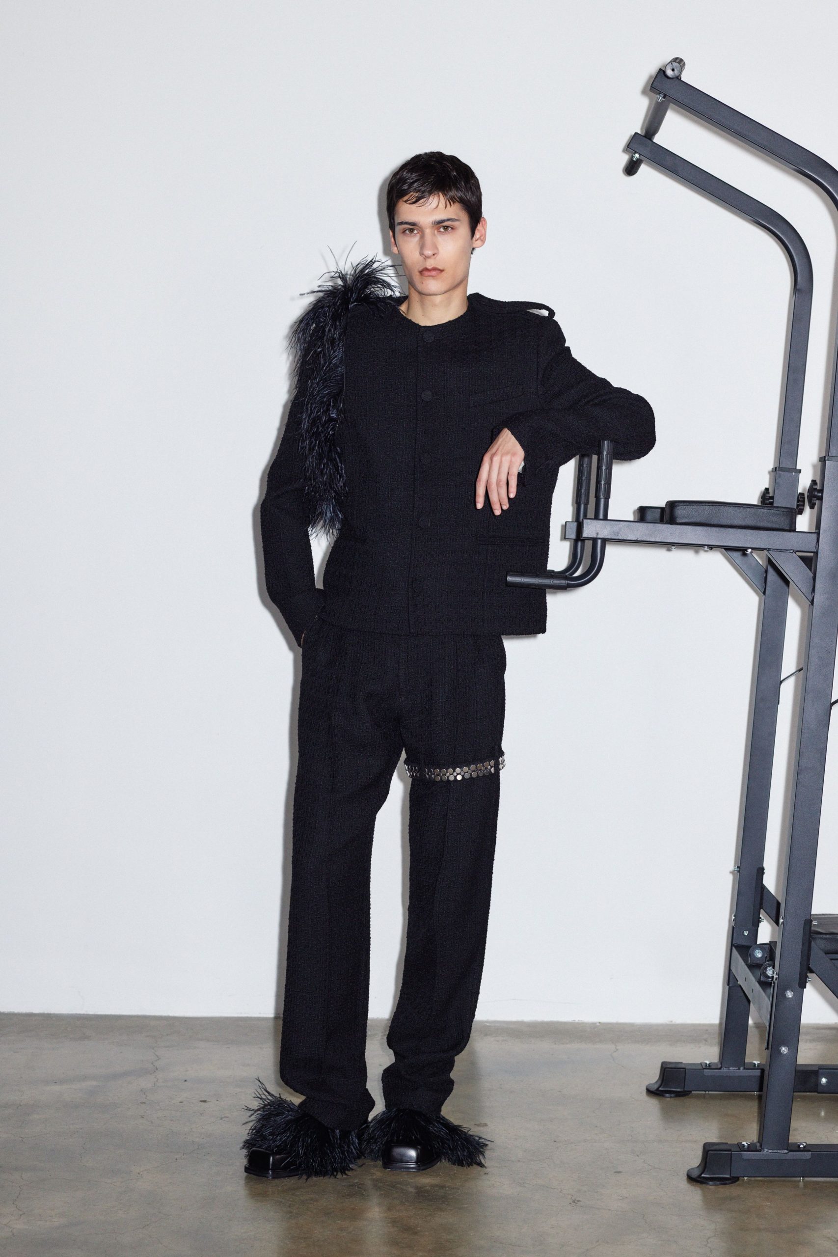 black wool structured jacket and pants