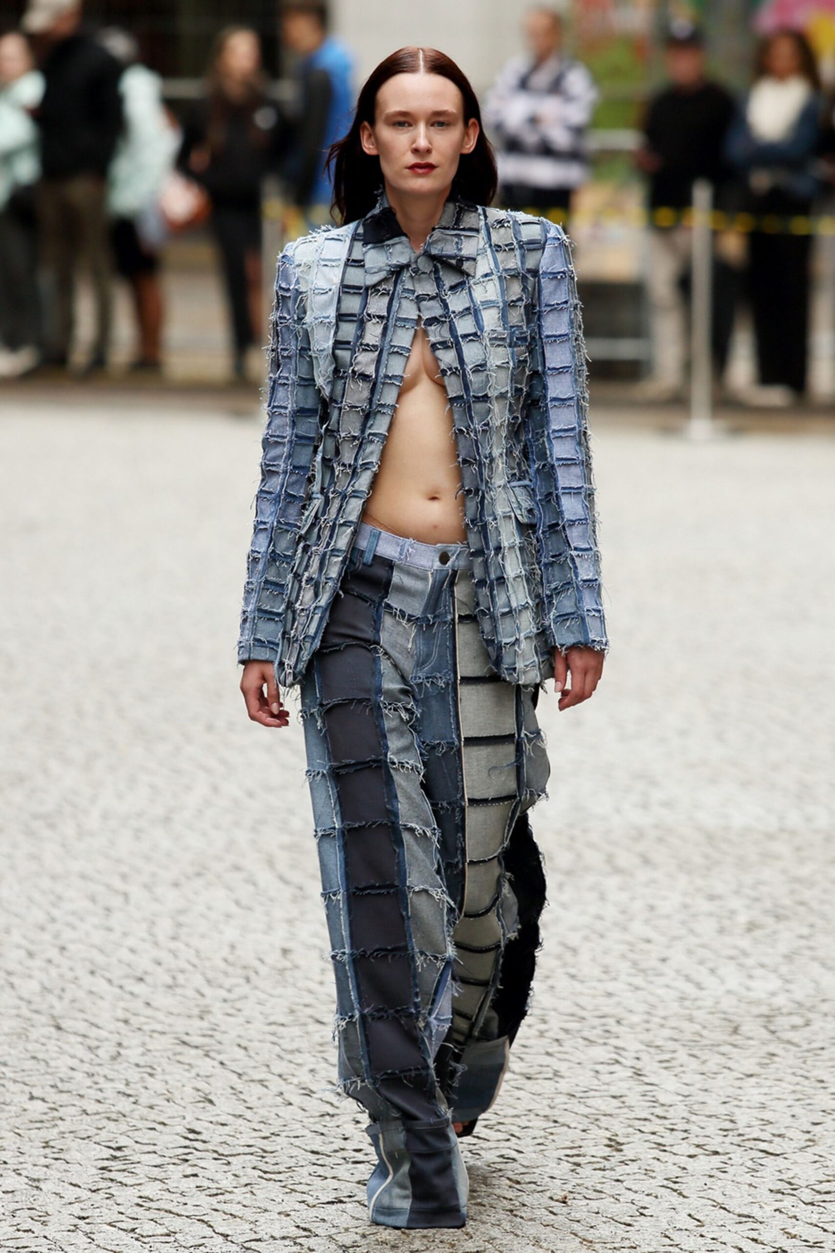 fitted denim jacket and pants