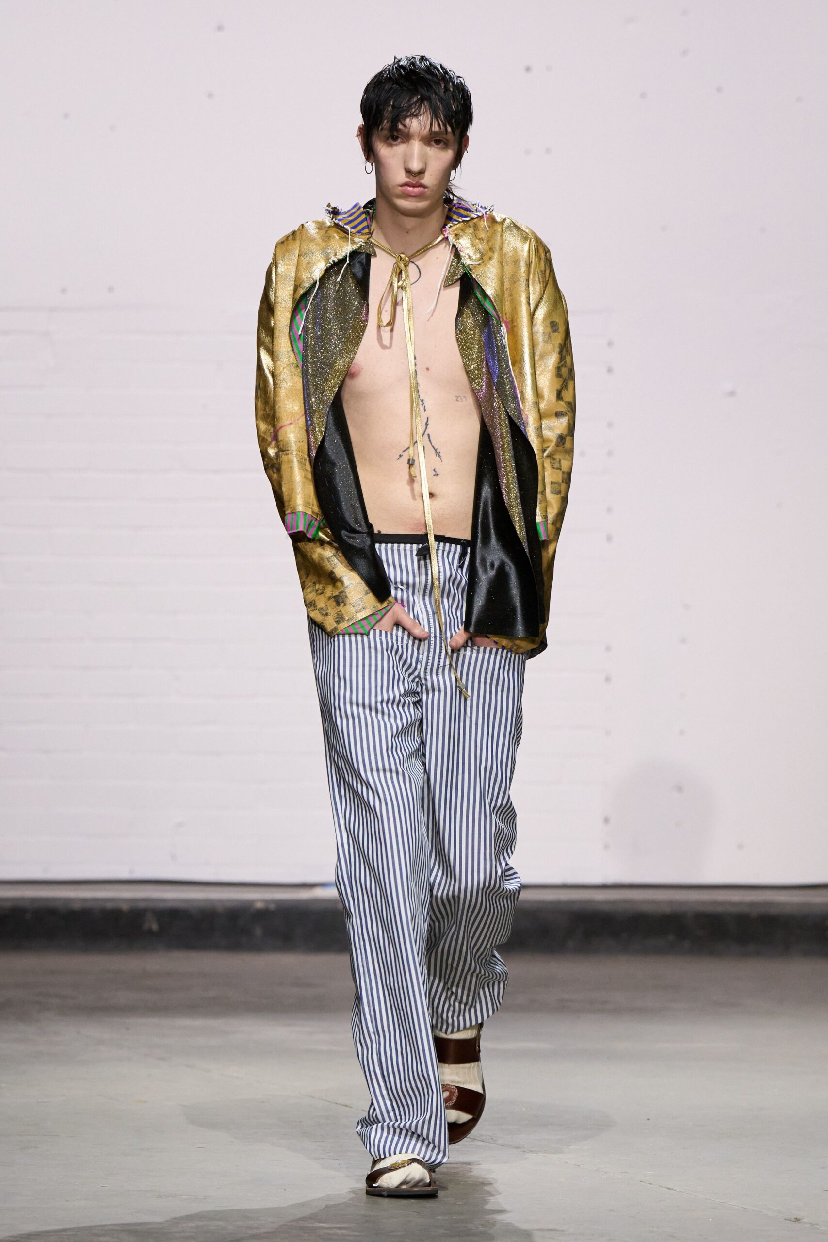 gold silk long-sleeve collared relaxed layered zippered jacket