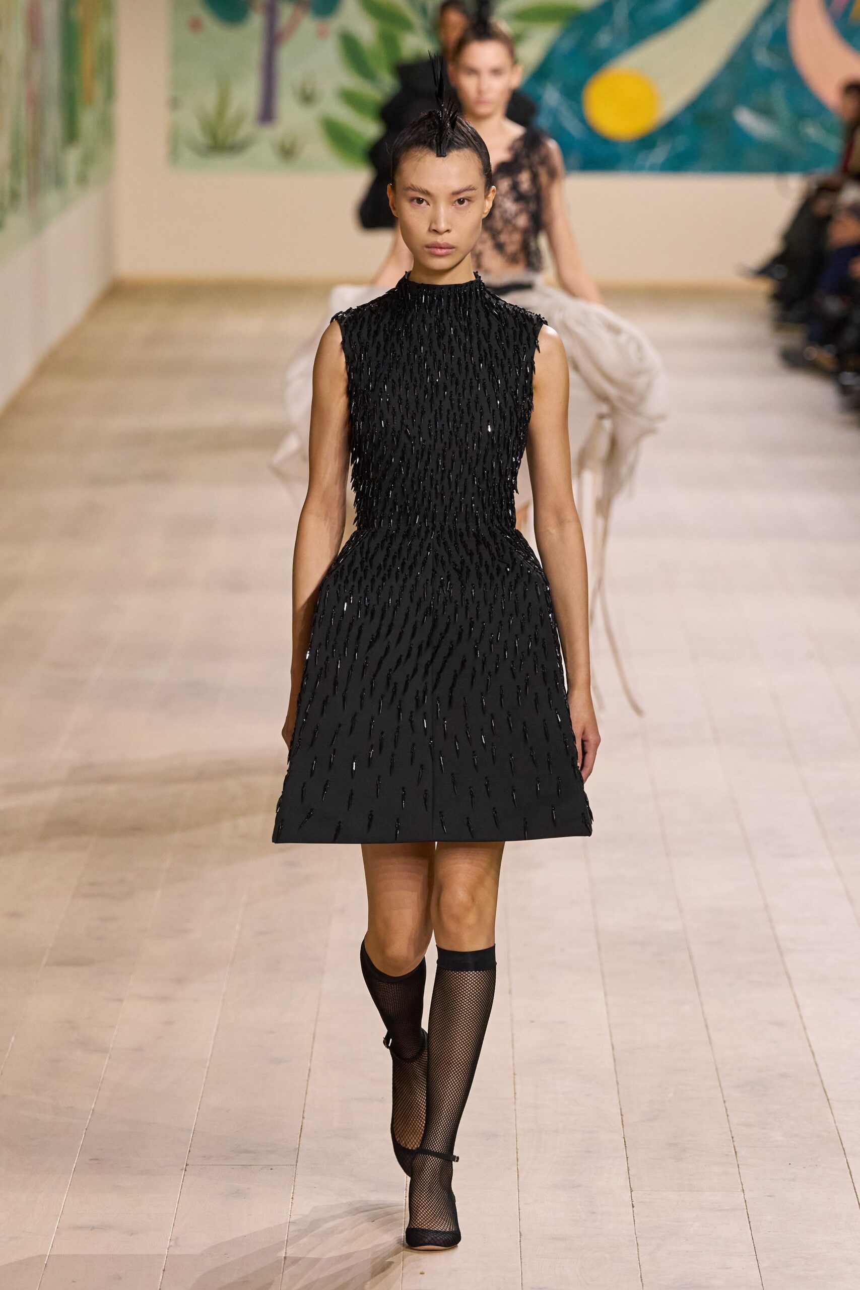 black pleated mini dress with shoes