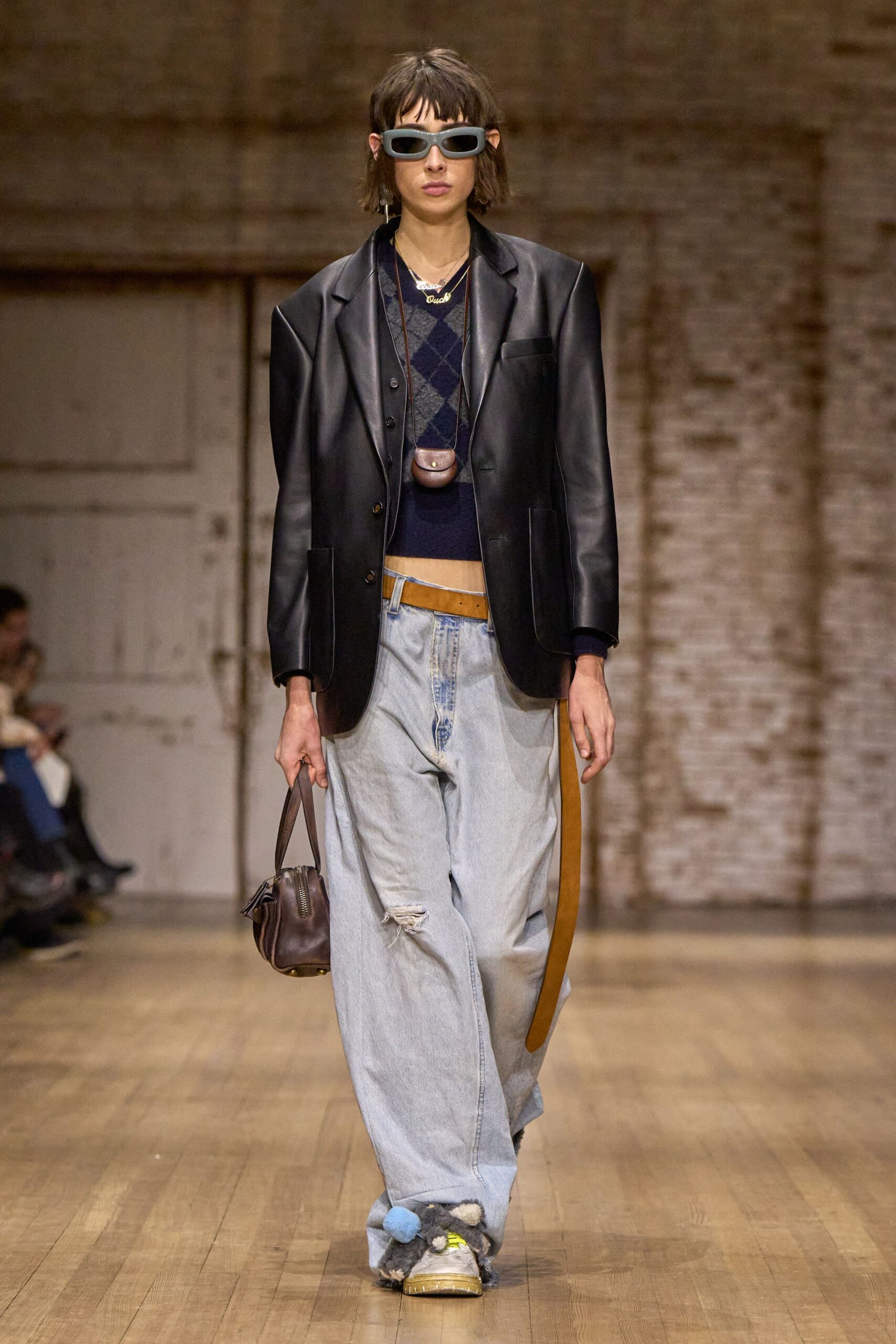 black leather blazer with denim