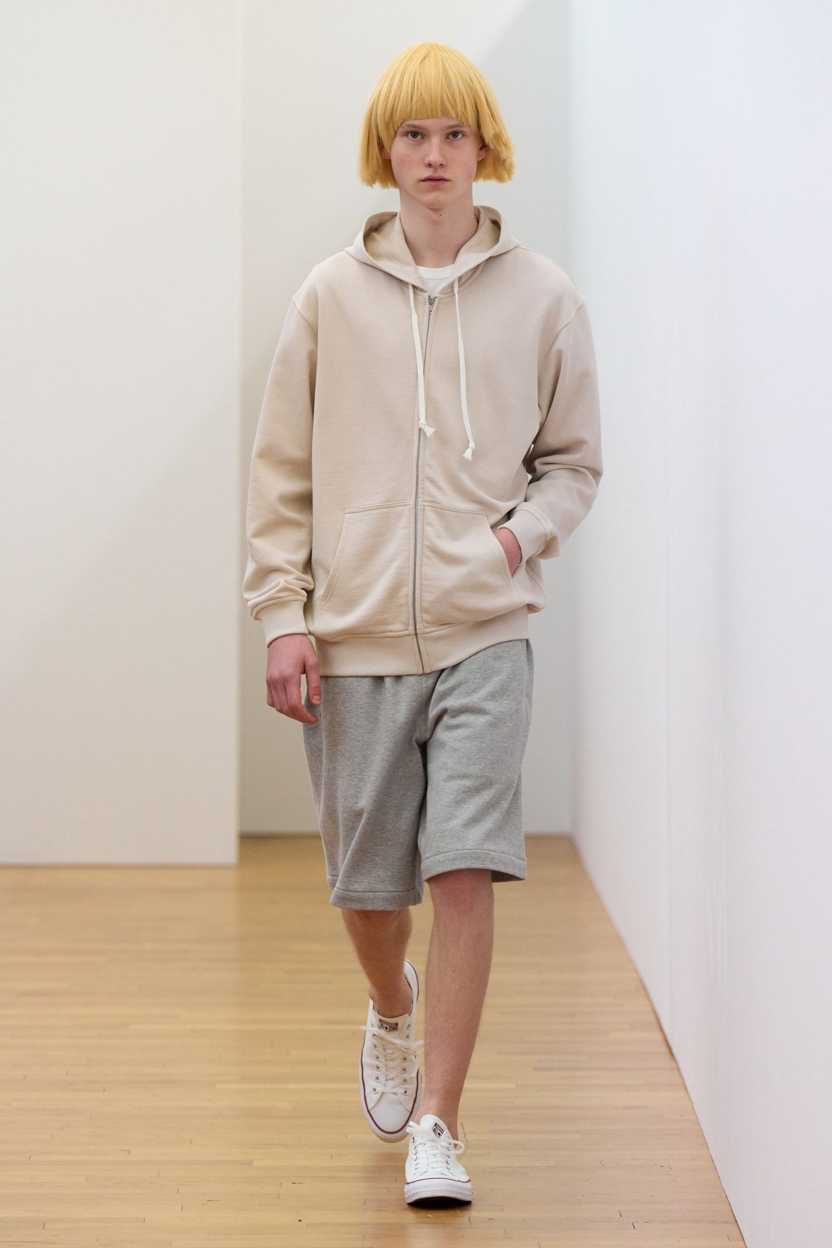 beige cotton long-sleeve hooded relaxed hoodie