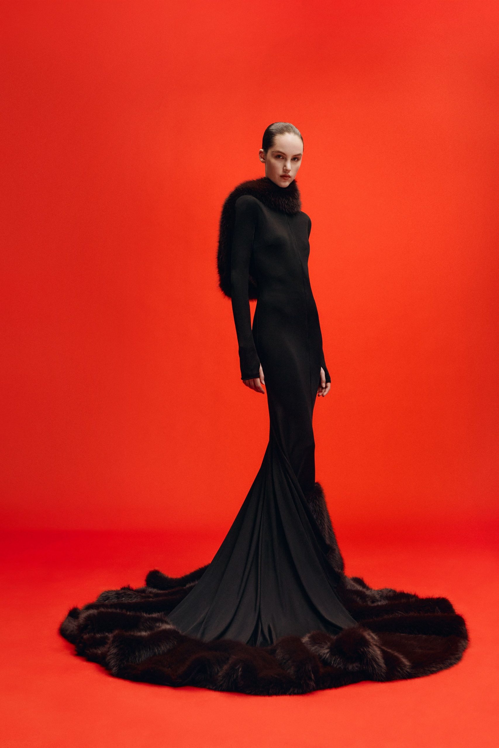 black silk fitted gown