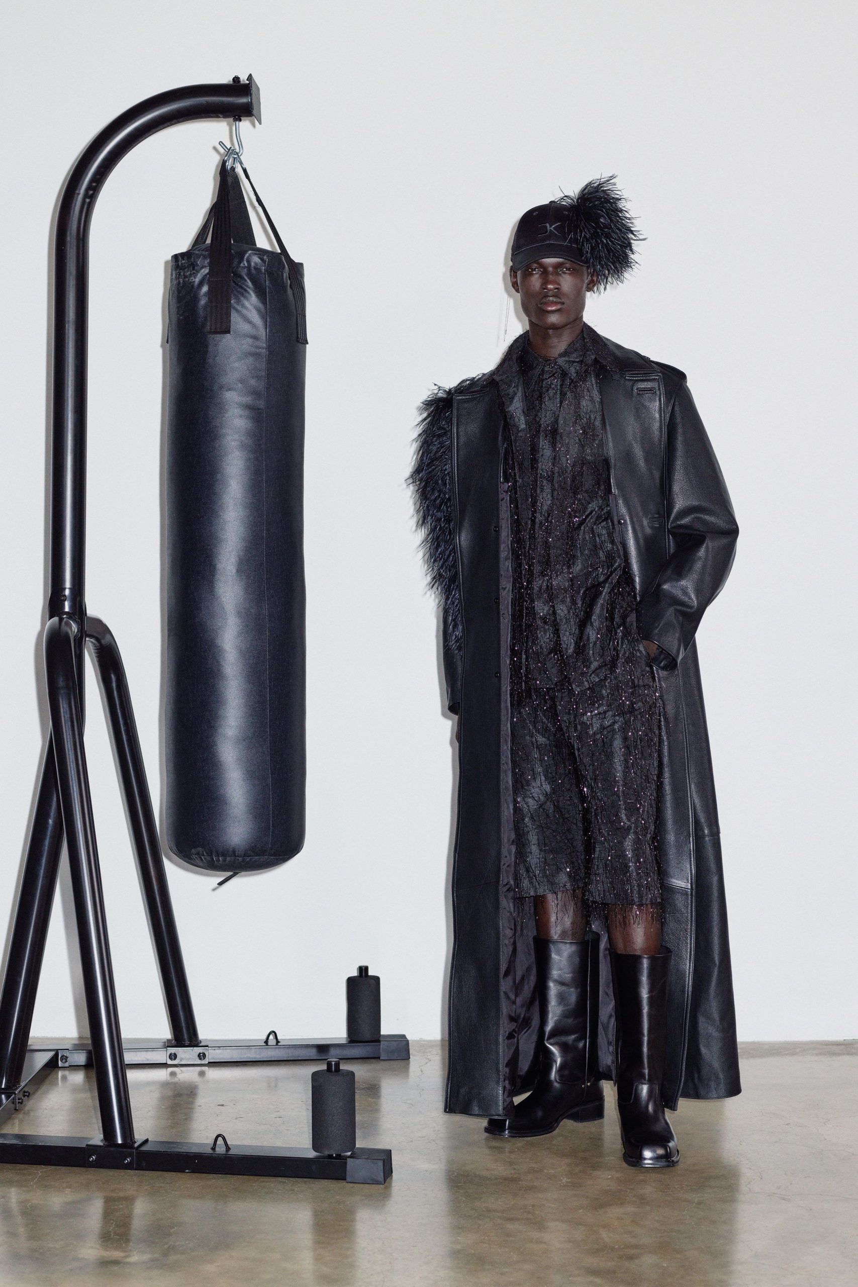 black leather coat and dress