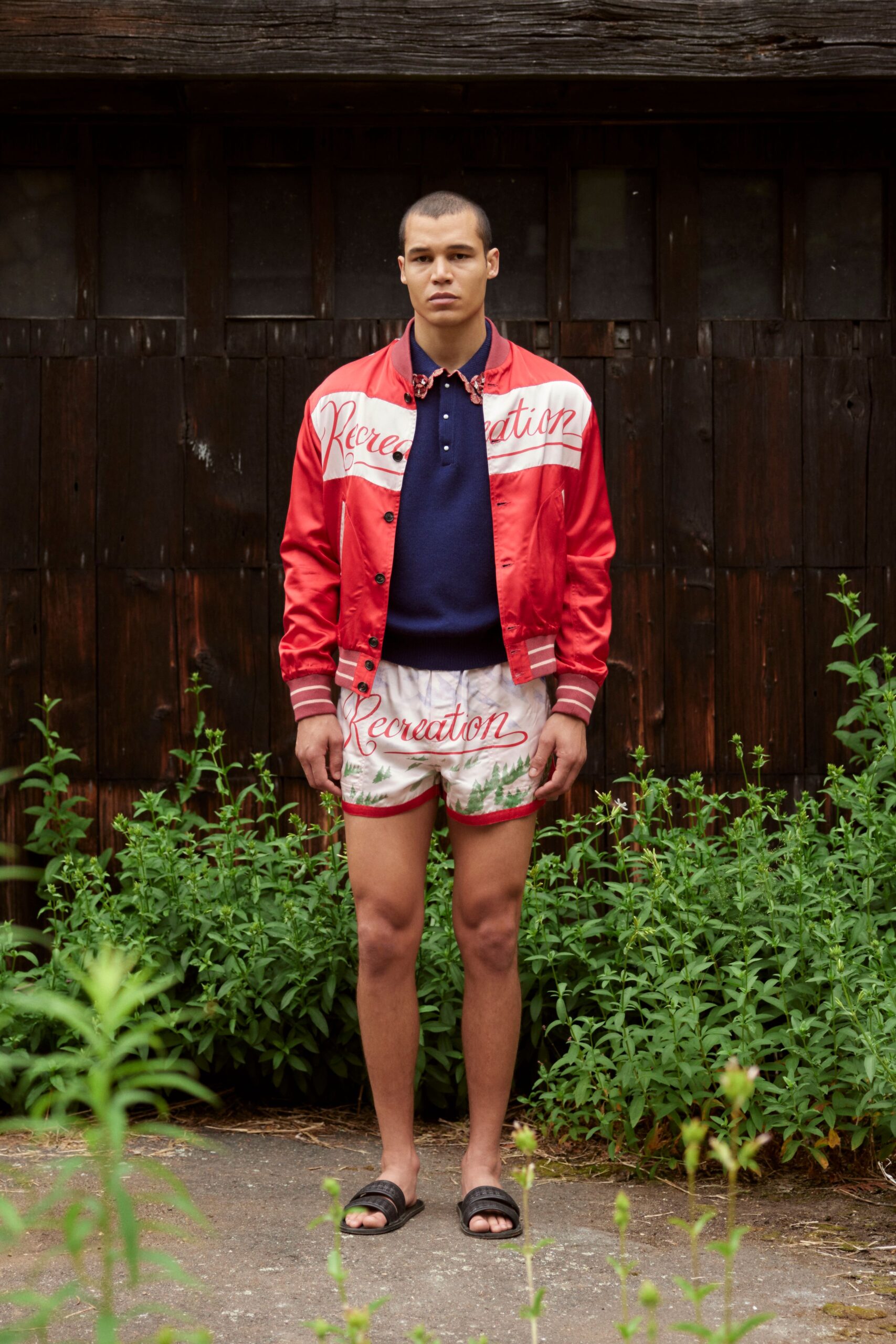 red satin long-sleeve collared fitted buttoned color-blocked jacket
