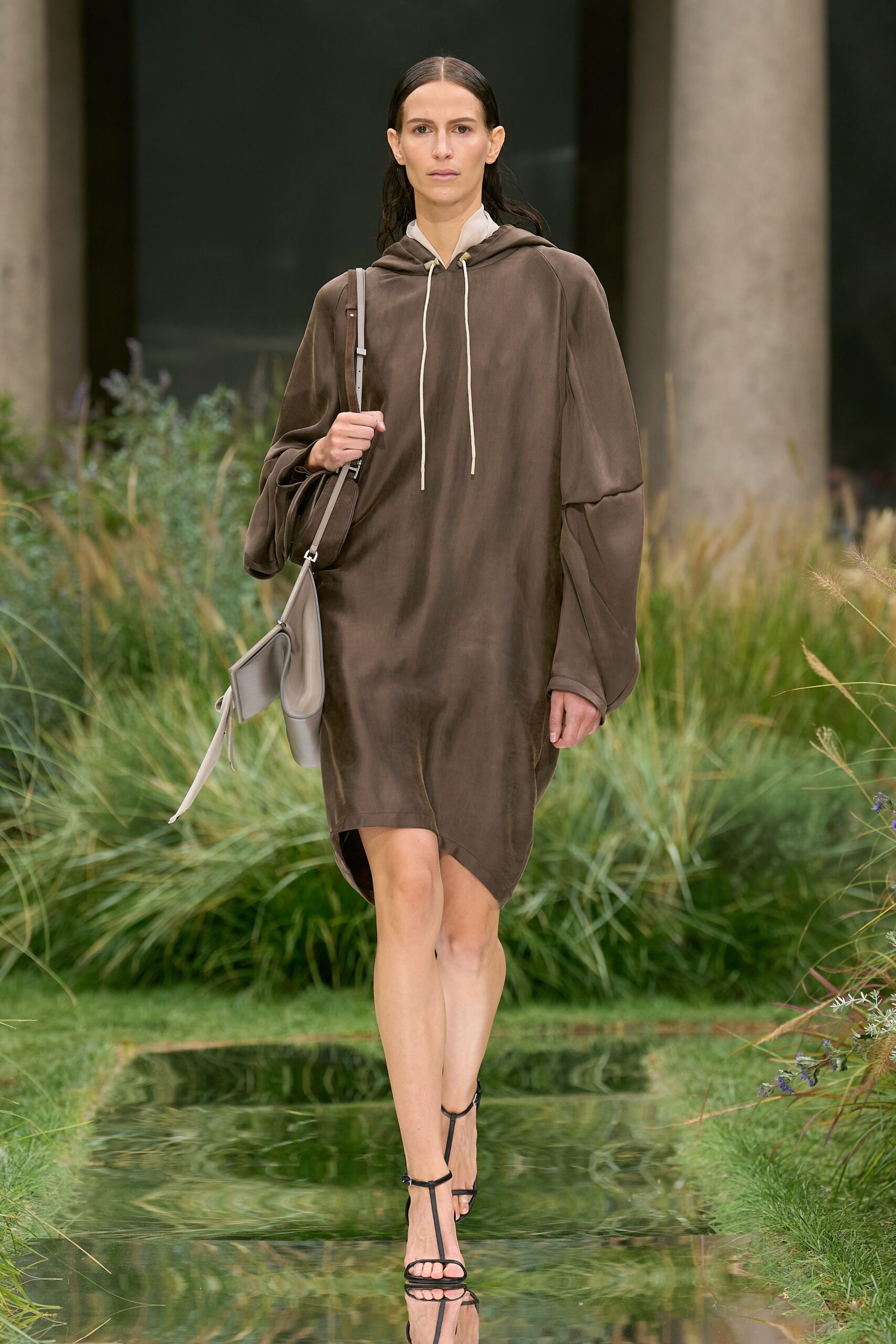 brown silk hooded dress
