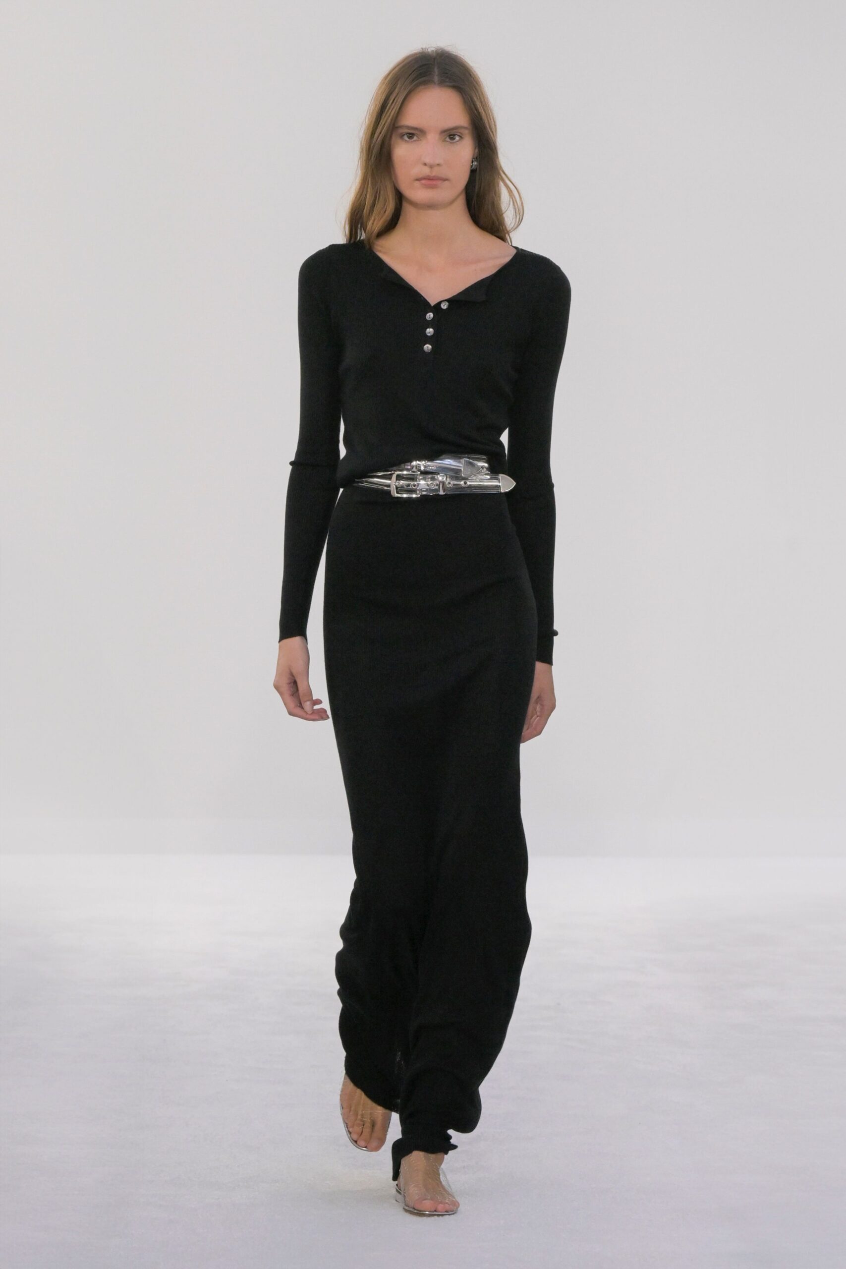 black fitted maxi dress with belt