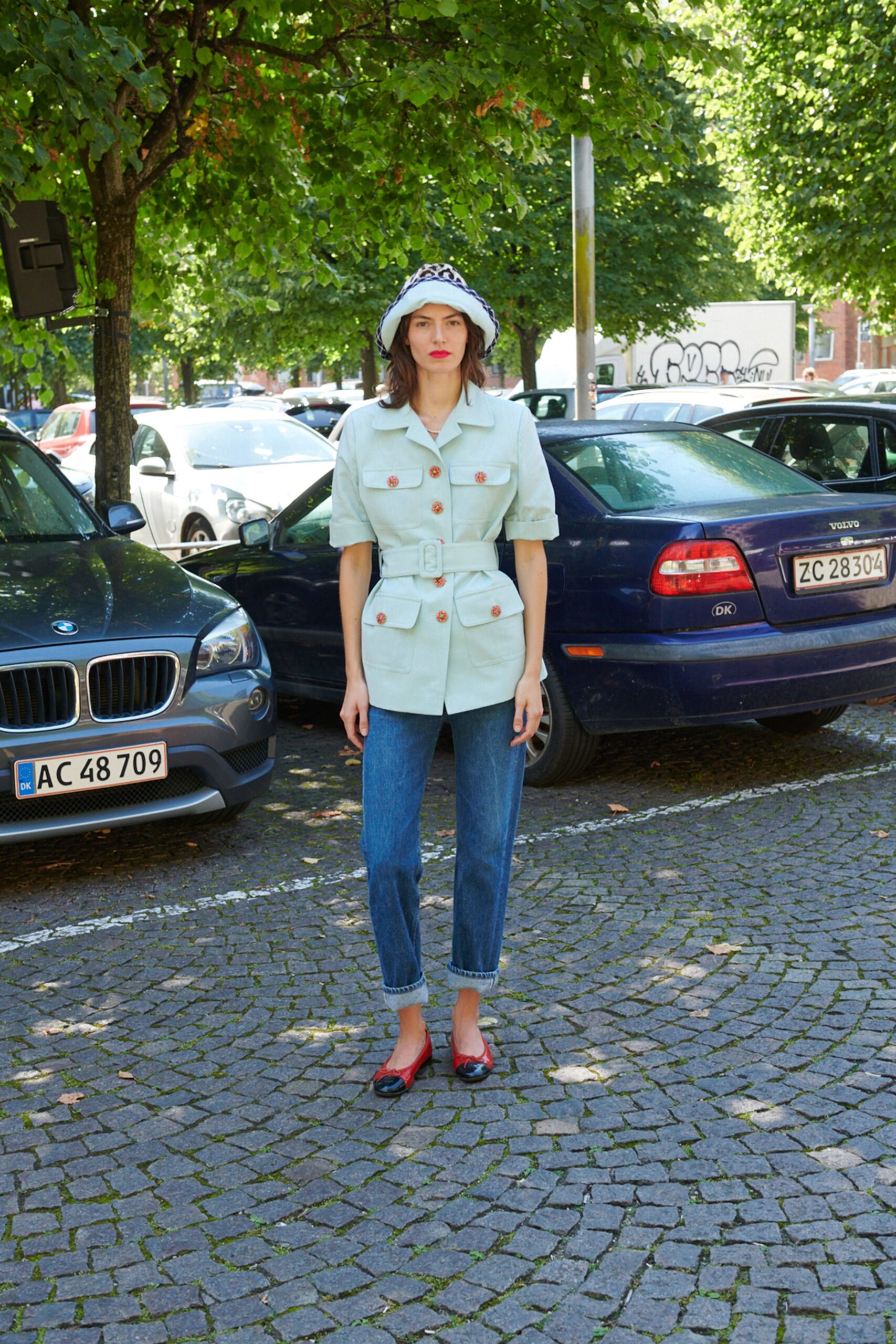 light blue shirt with jeans