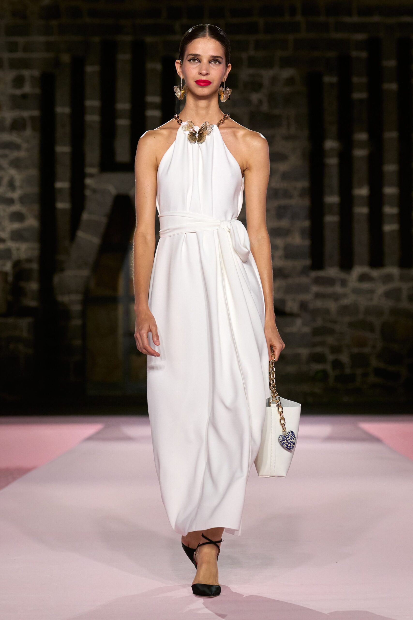 white silk halter gown