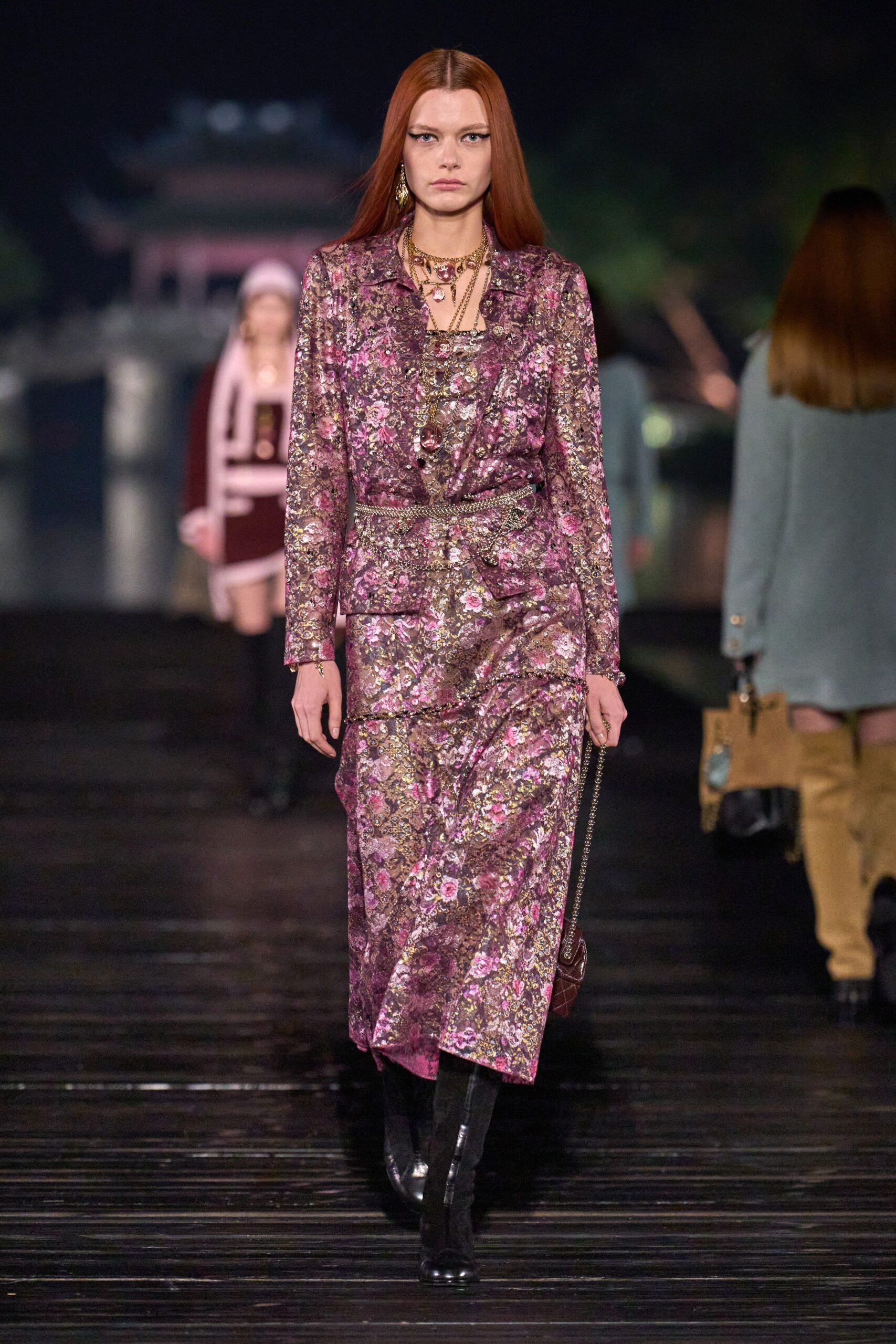 floral midi dress with boots