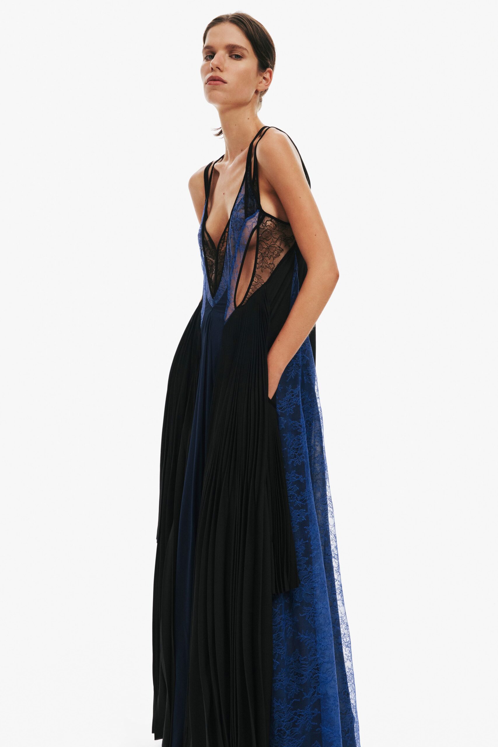 blue black sleeveless gown