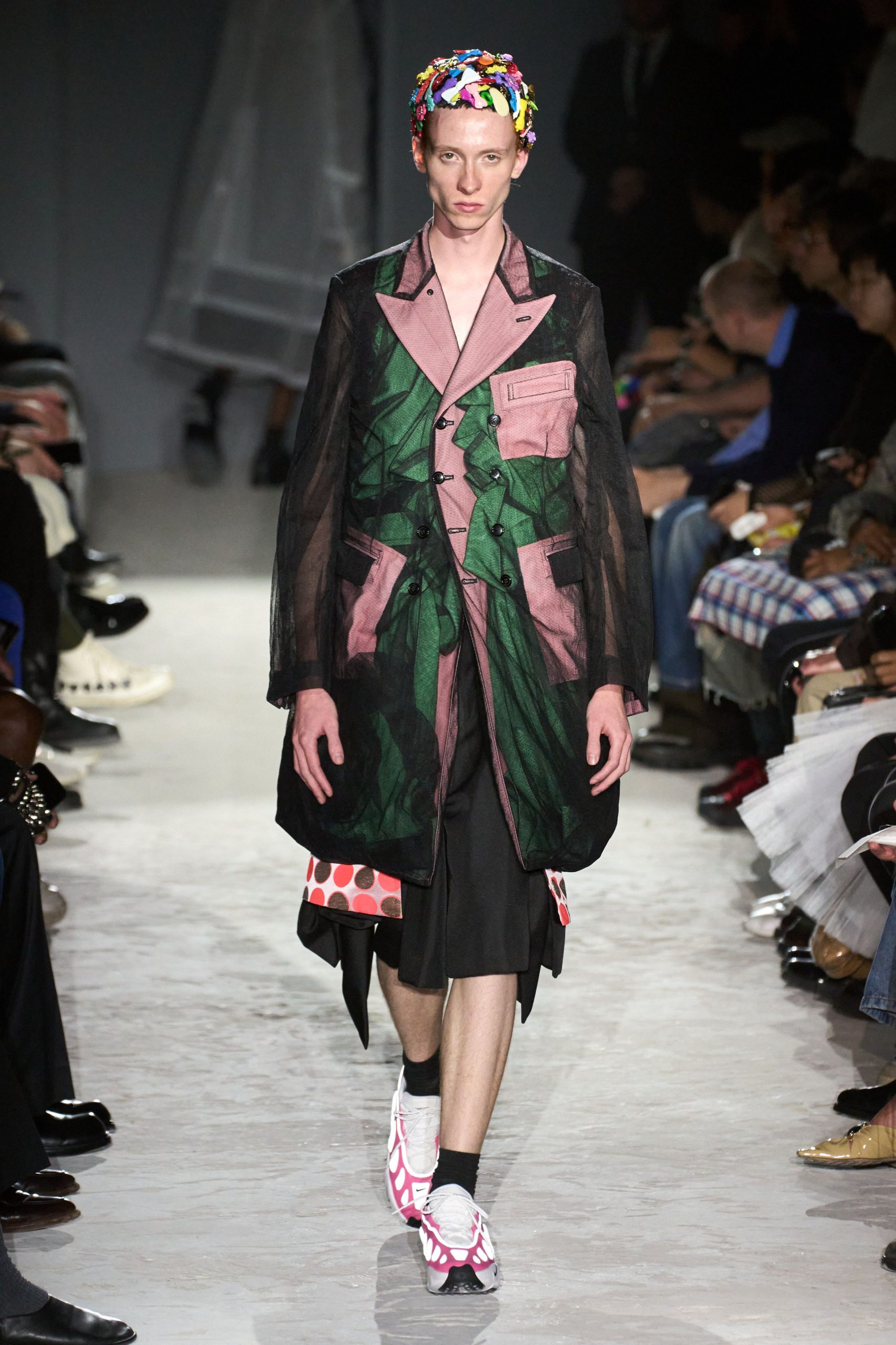 black silk long-sleeve collared relaxed layered buttoned coat