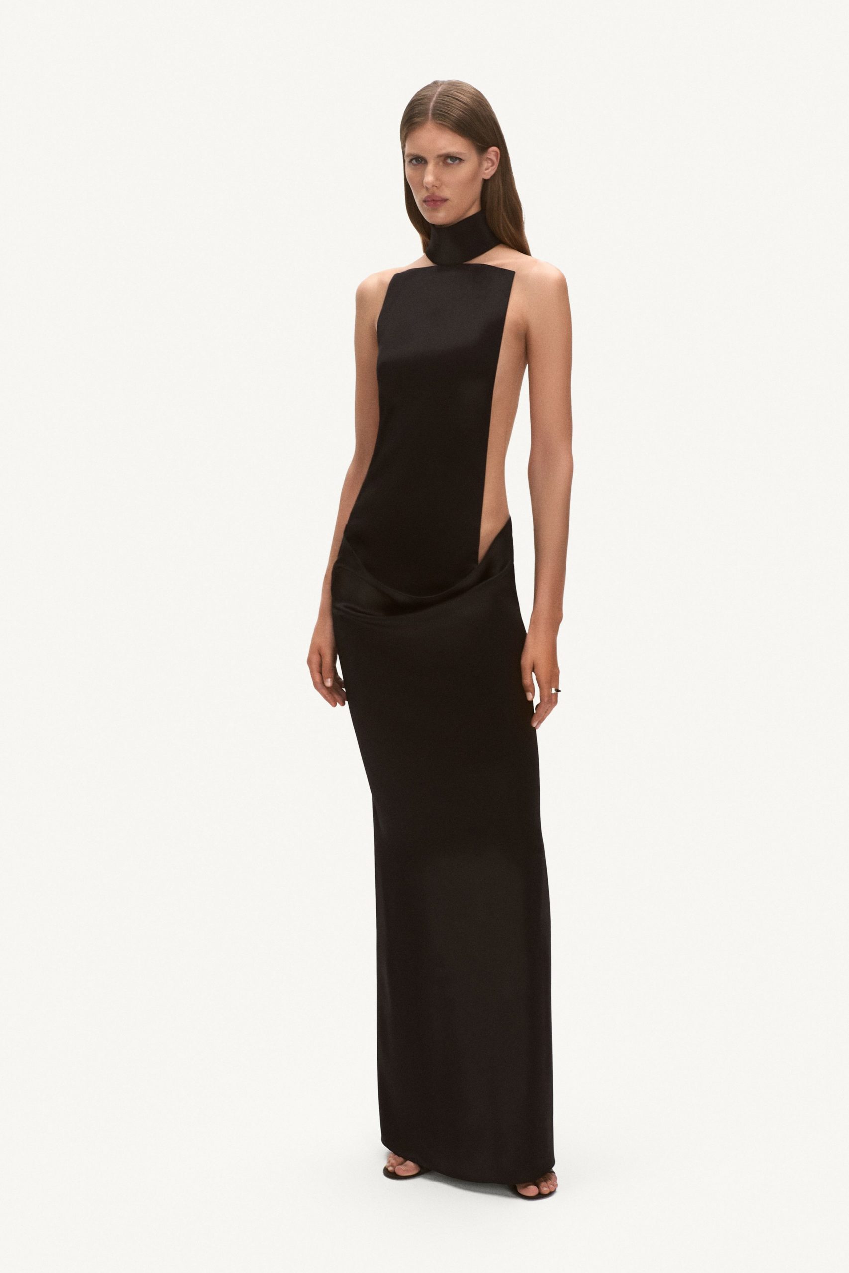black silk fitted gown