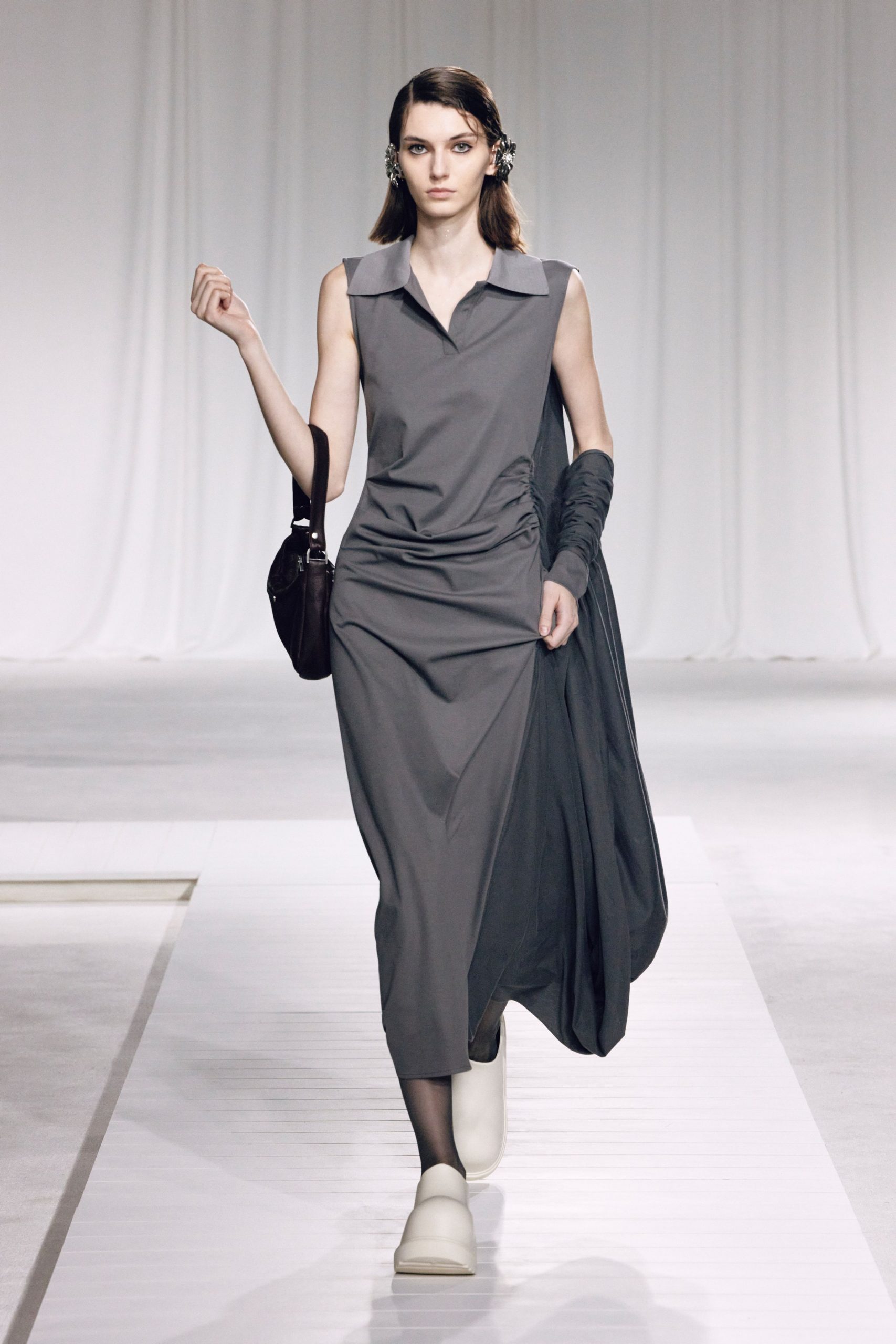 gray midi dress with coat