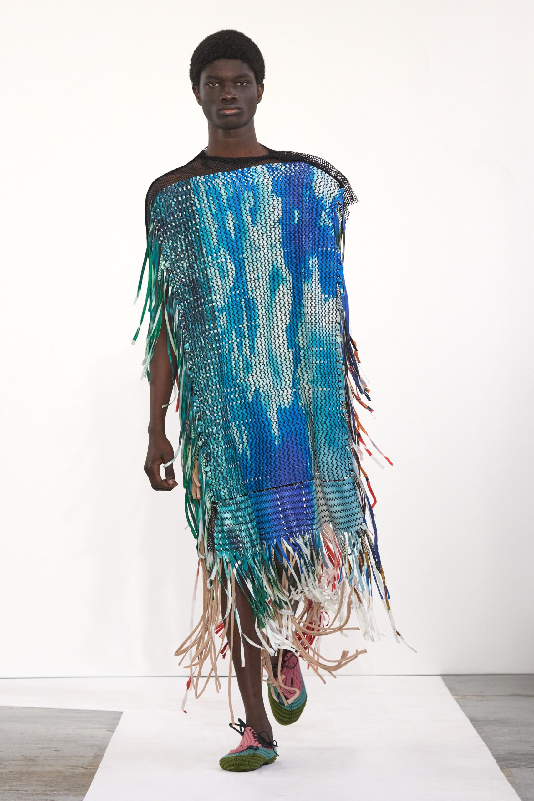 fringed blue green maxi dress