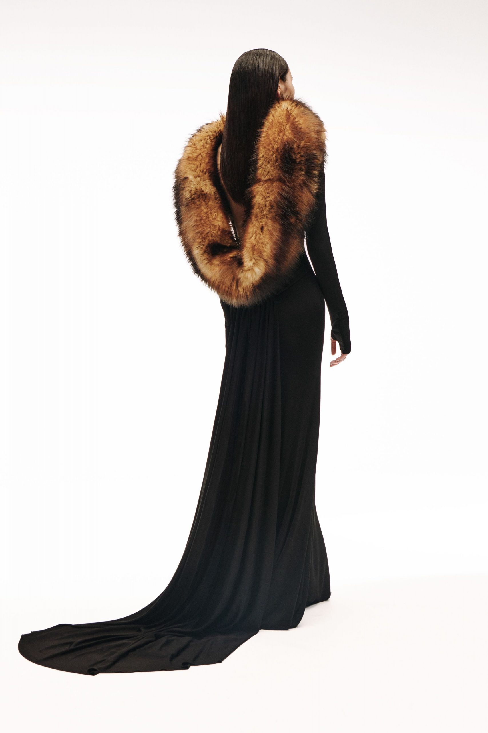 black silk gown with fur