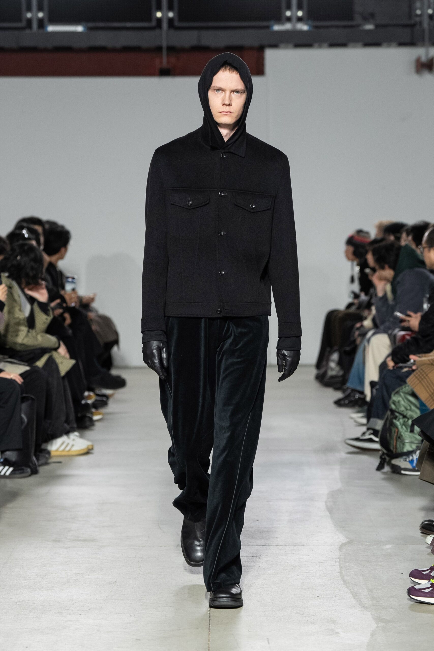 black wool jacket with hood