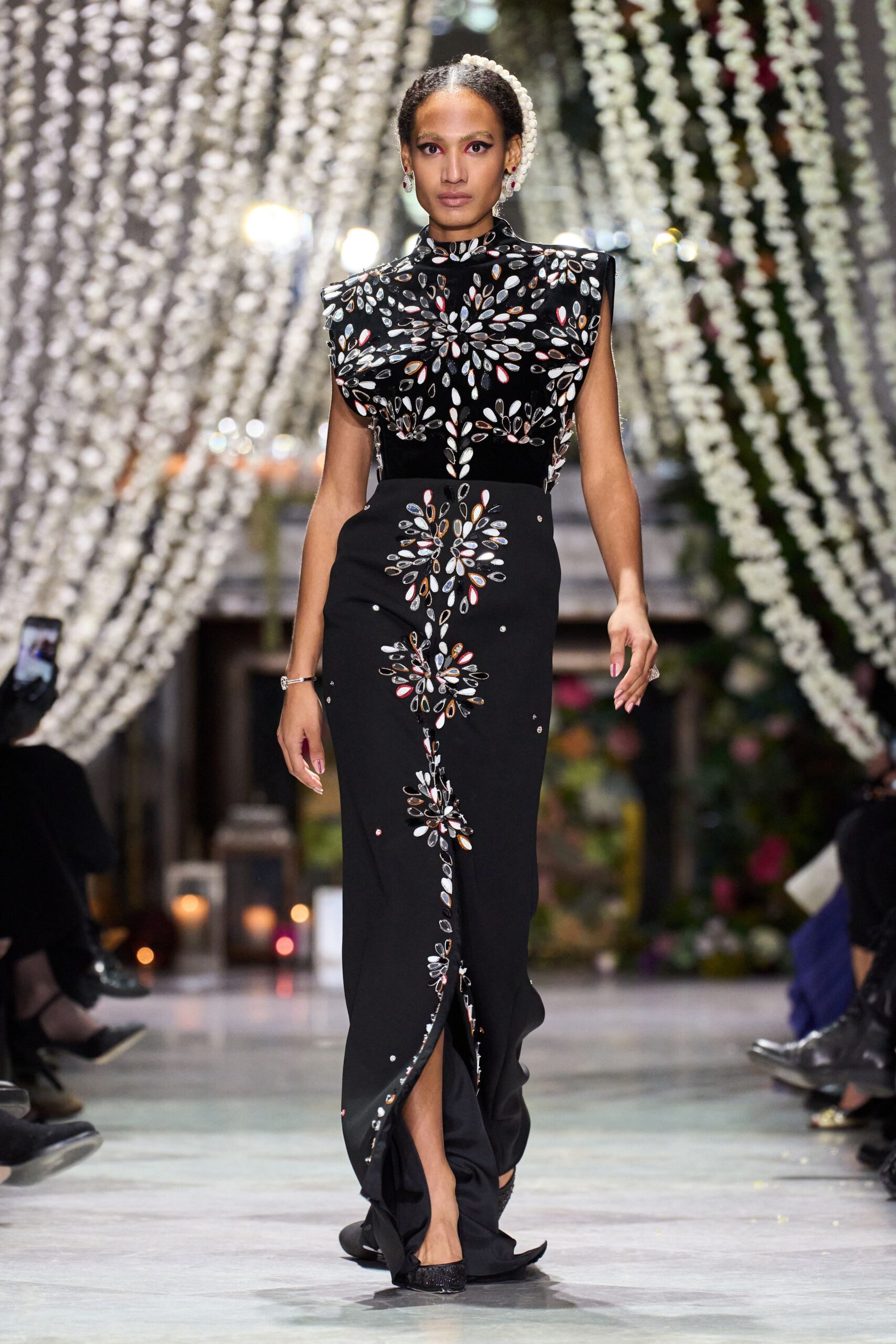 black embroidered maxi gown