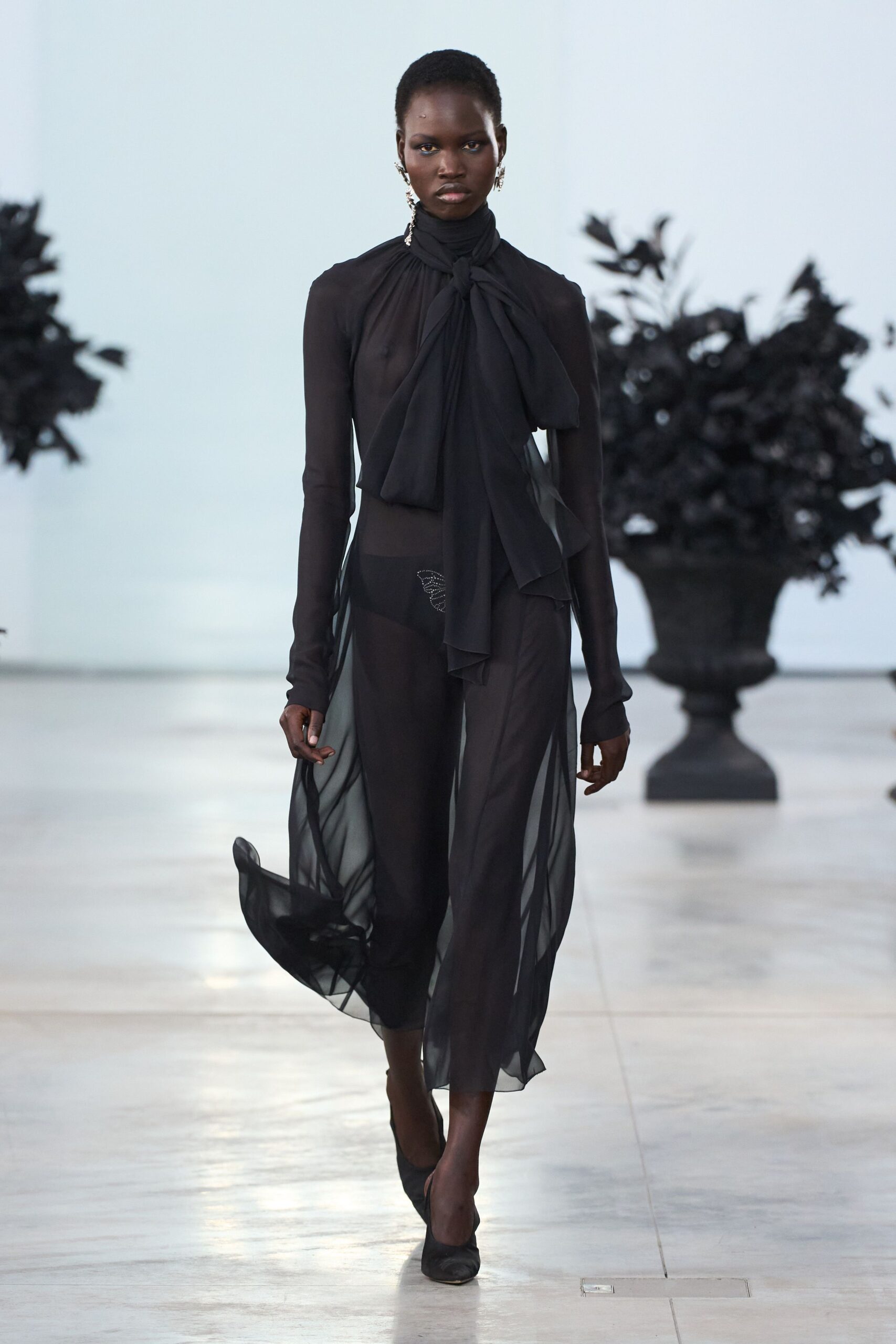 black sheer midi dress with shoes