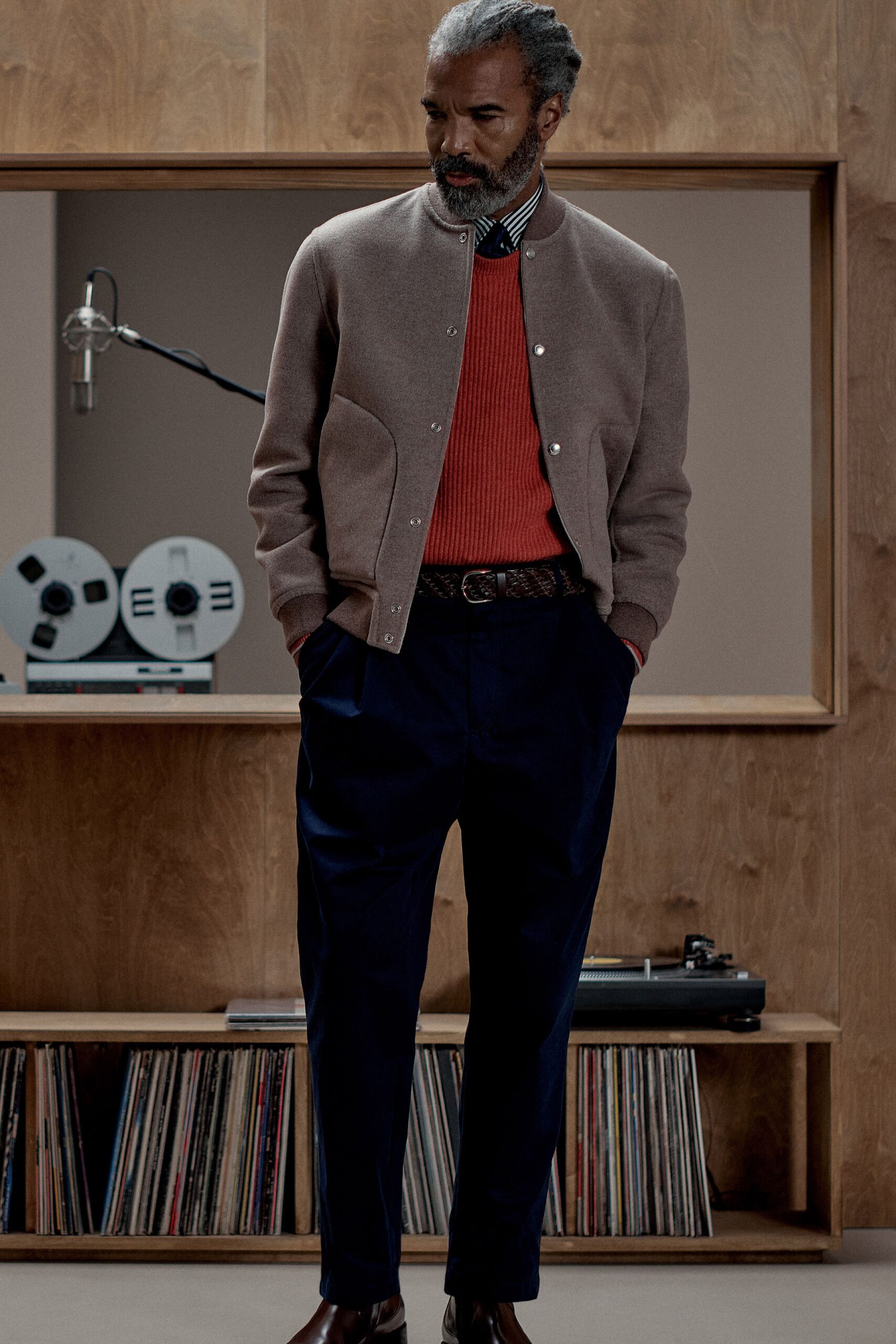 beige wool long-sleeve collared relaxed buttoned jacket