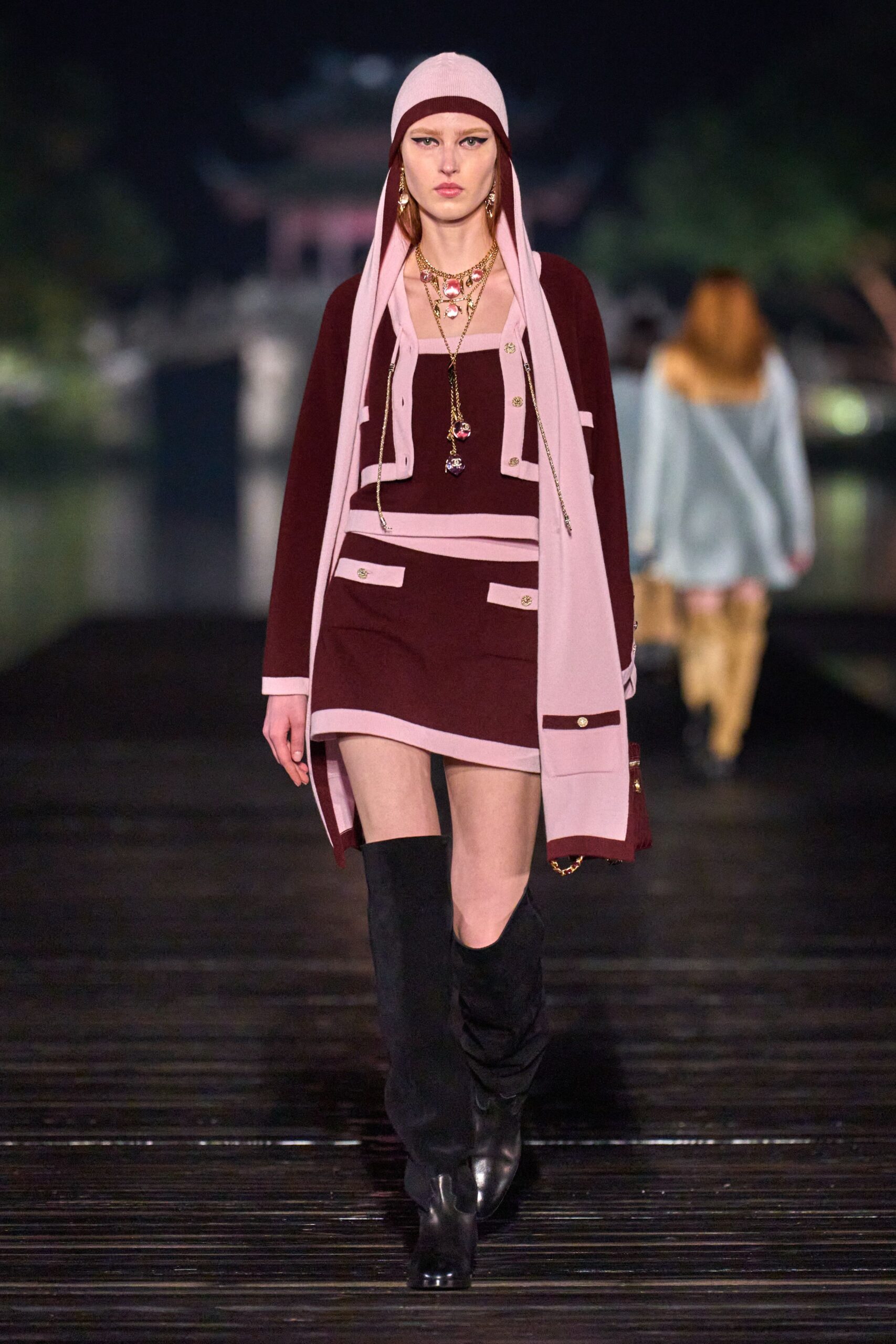 maroon pink mini dress with coat