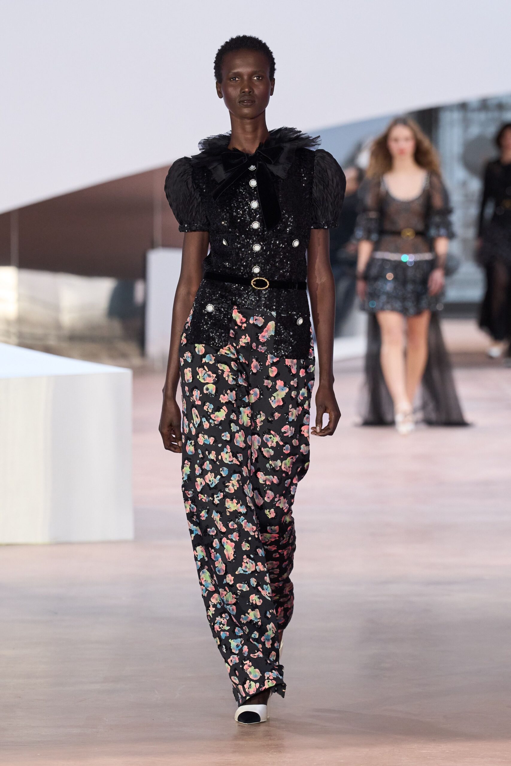 black silk relaxed floral flared pants