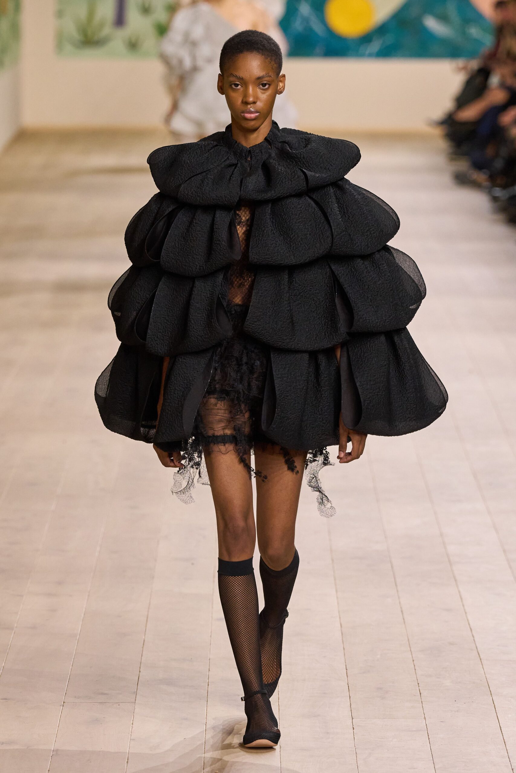 black layered ruffled mini dress