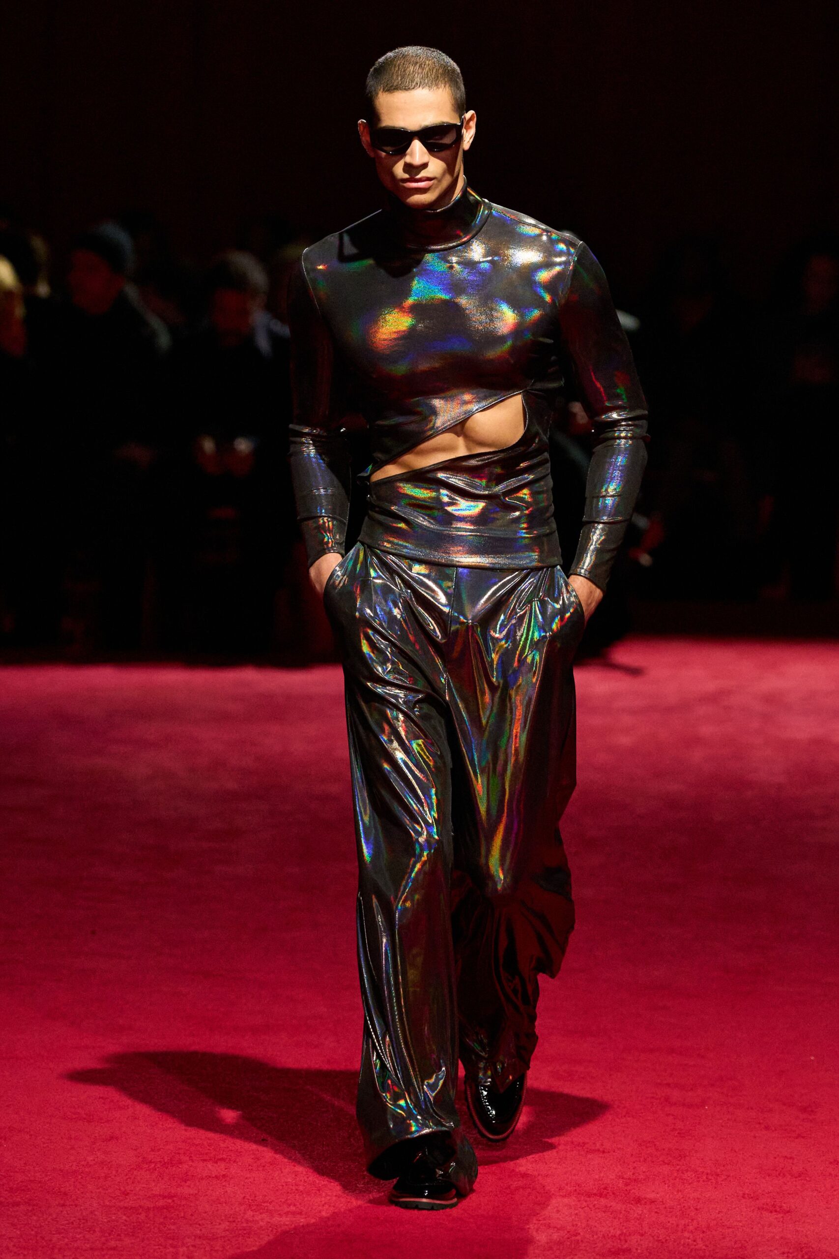 black shiny vinyl top and pants