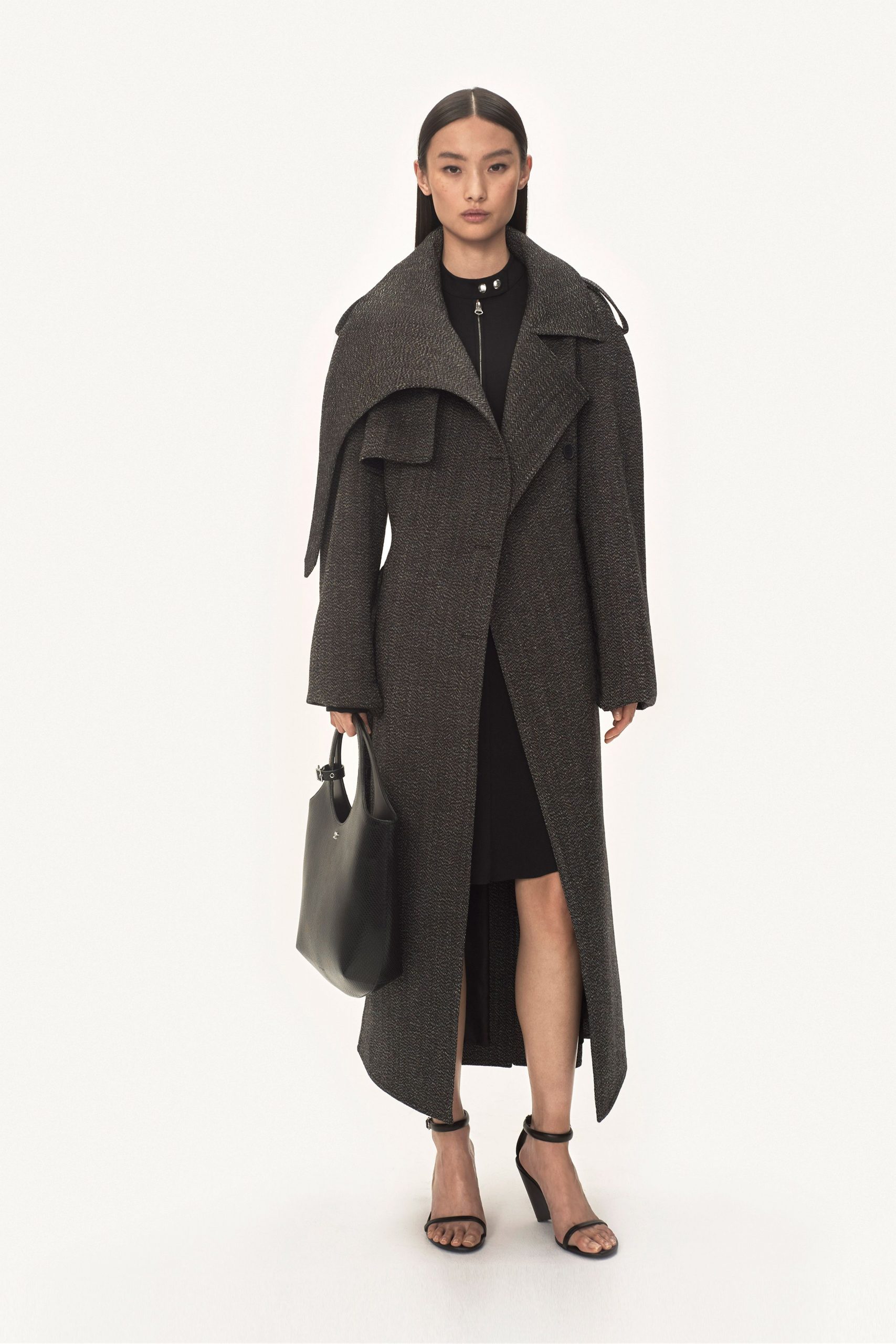 gray wool coat black dress