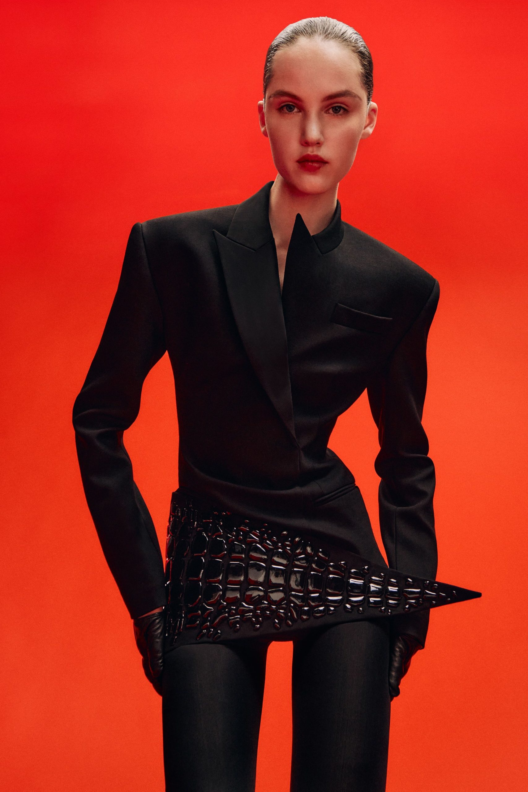 black leather gloves