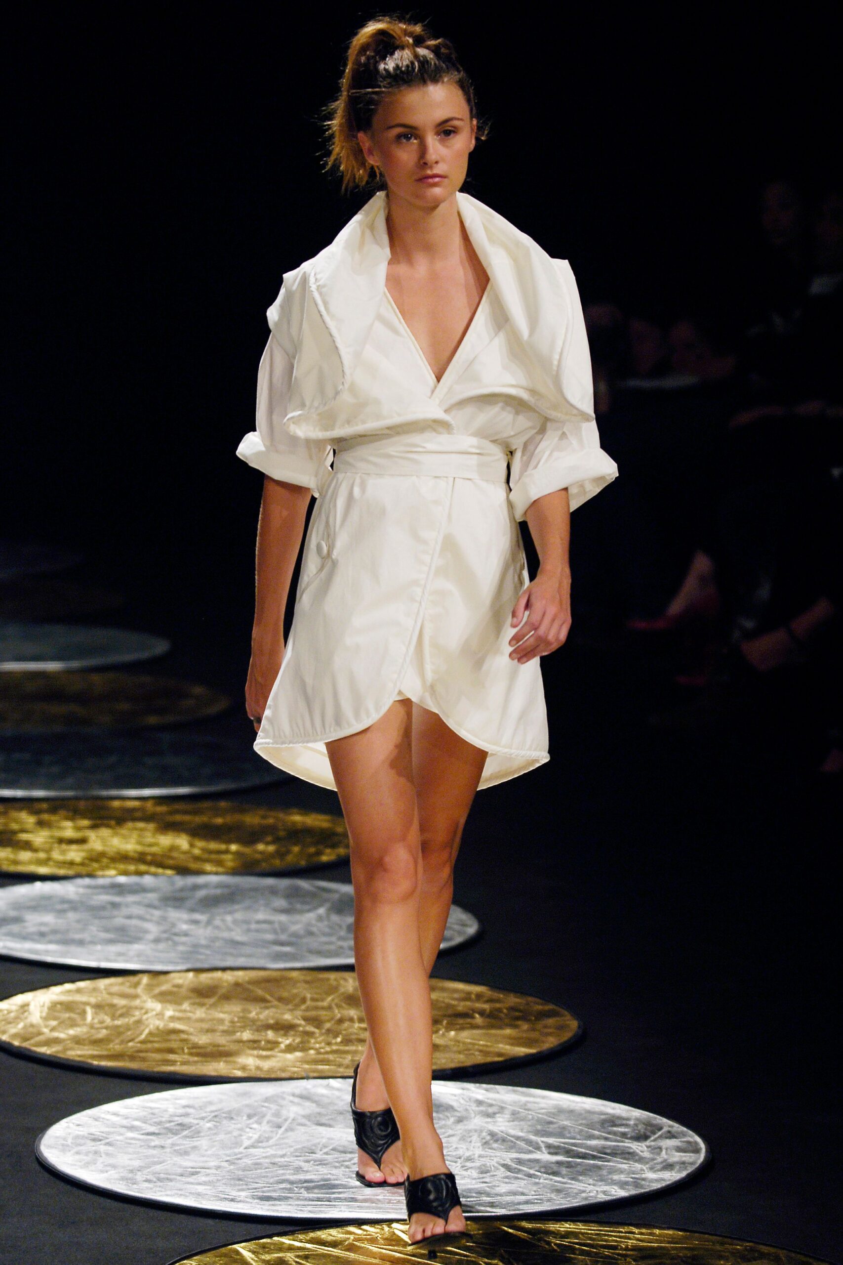 white shawl-collar wrap mini dress