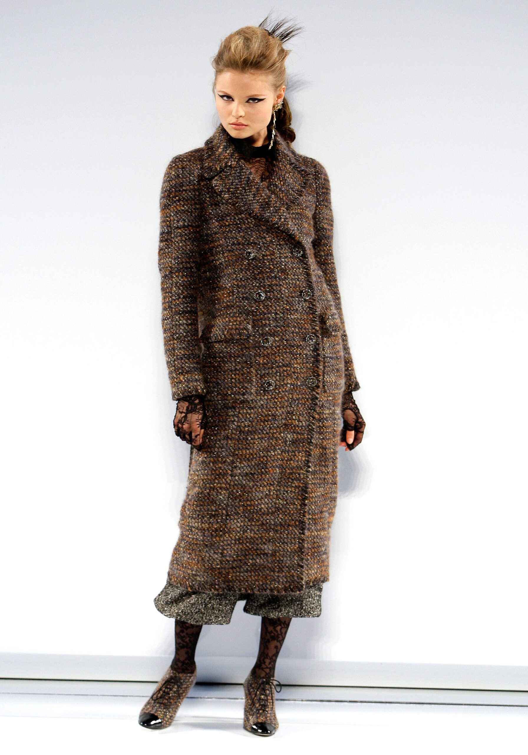 brown tweed pointed-toe ankle boots