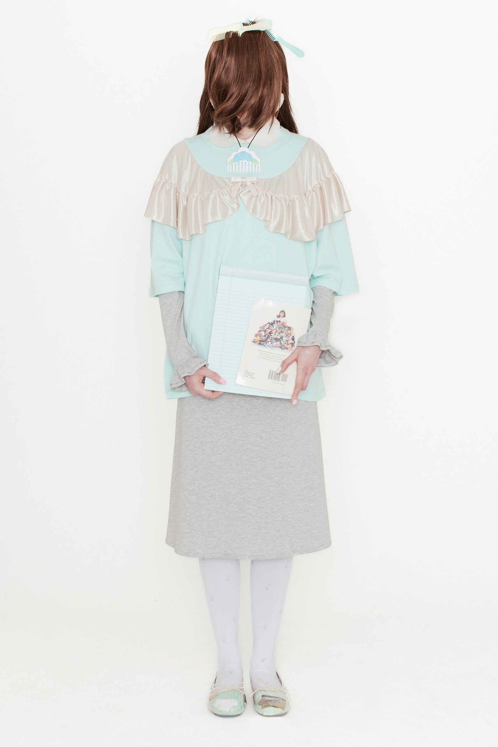 mint top gray midi skirt