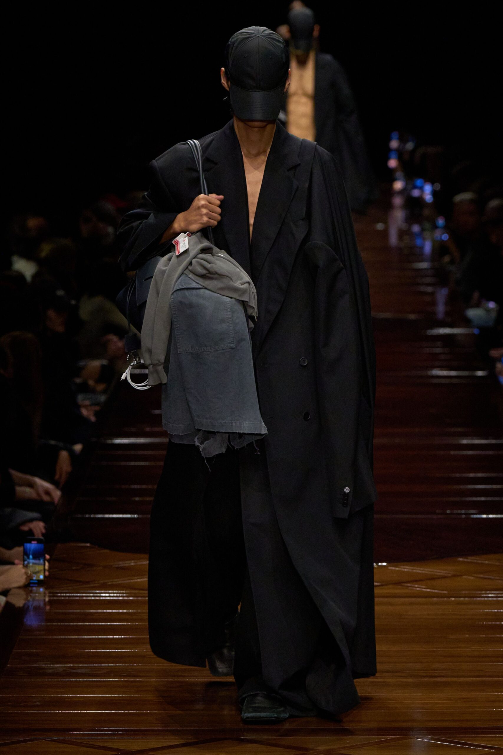 black oversized coat with fitted top