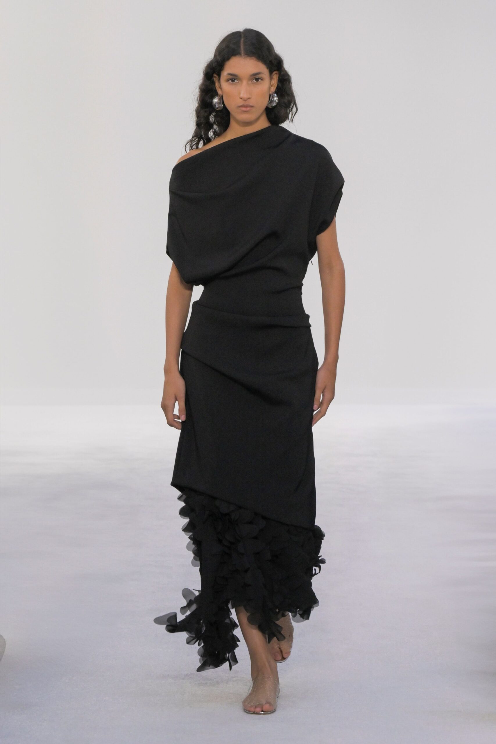 black off-shoulder ruffled dress