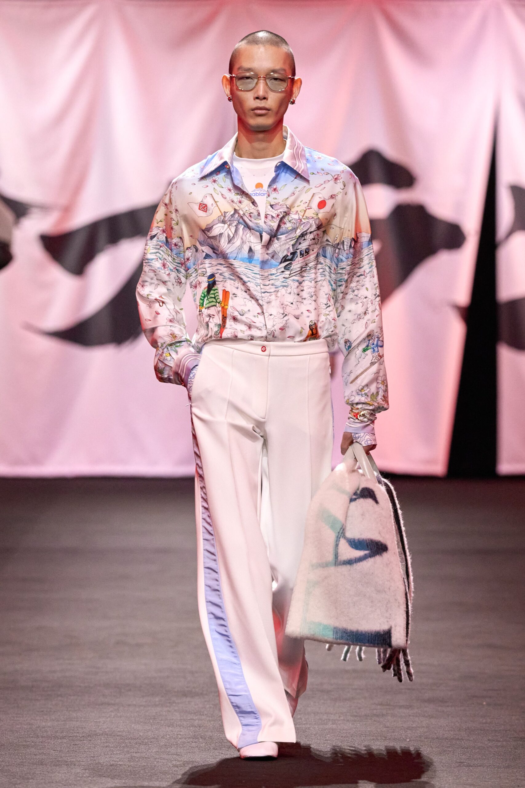 multi-colored relaxed shirt with tailored pants