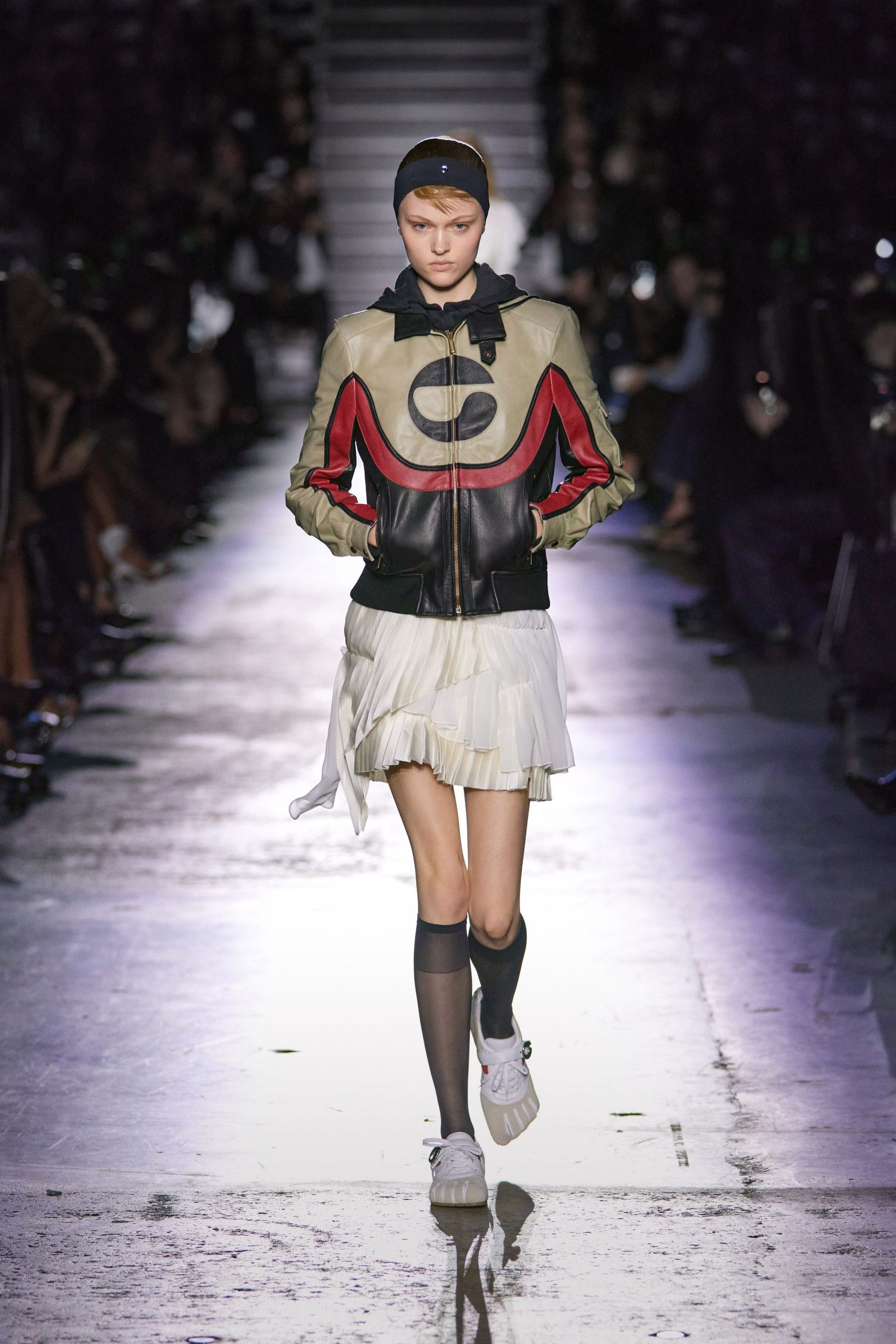 fitted color-blocked leather jacket